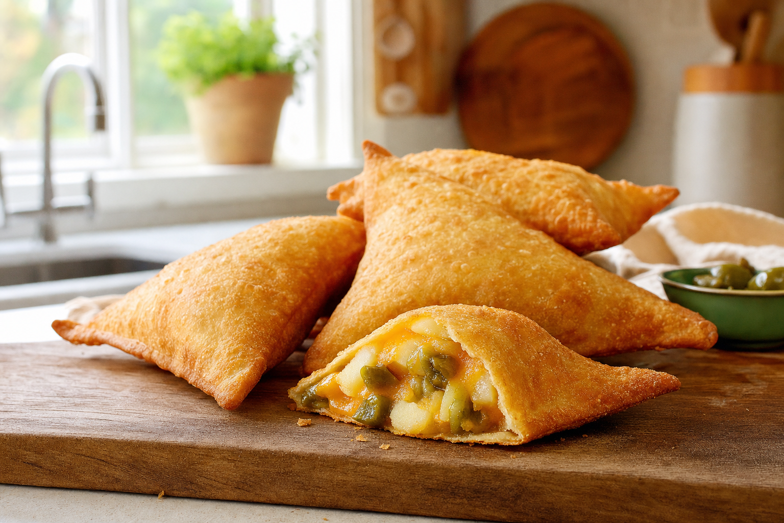 Crispy Potato Pockets with Cheddar and Green Chile