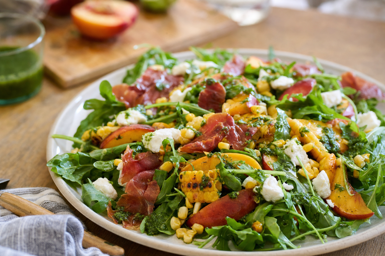 Crispy Prosciutto, Corn, and Nectarine Salad