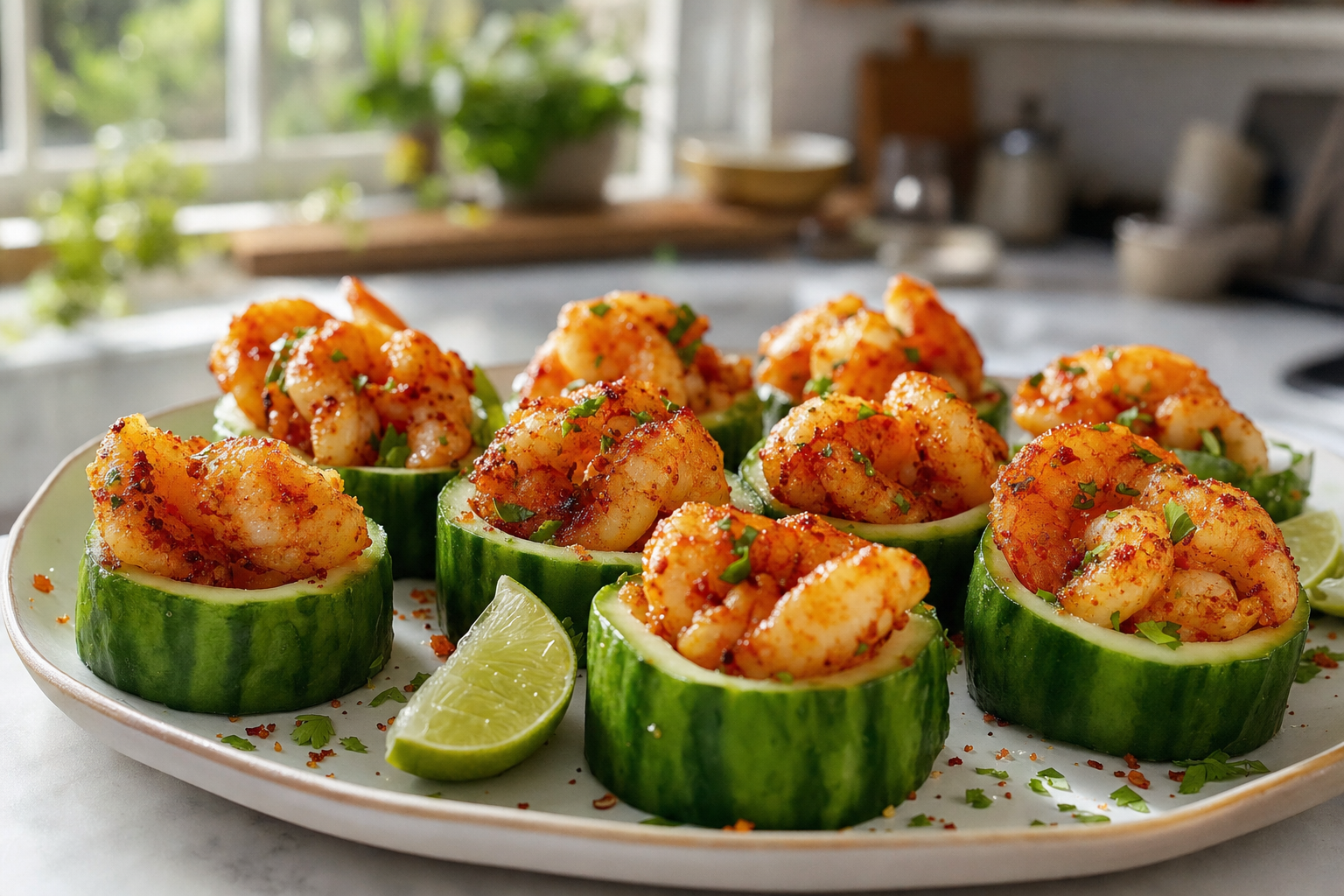 Crispy Shrimp Cucumber Cups with Chili Lime