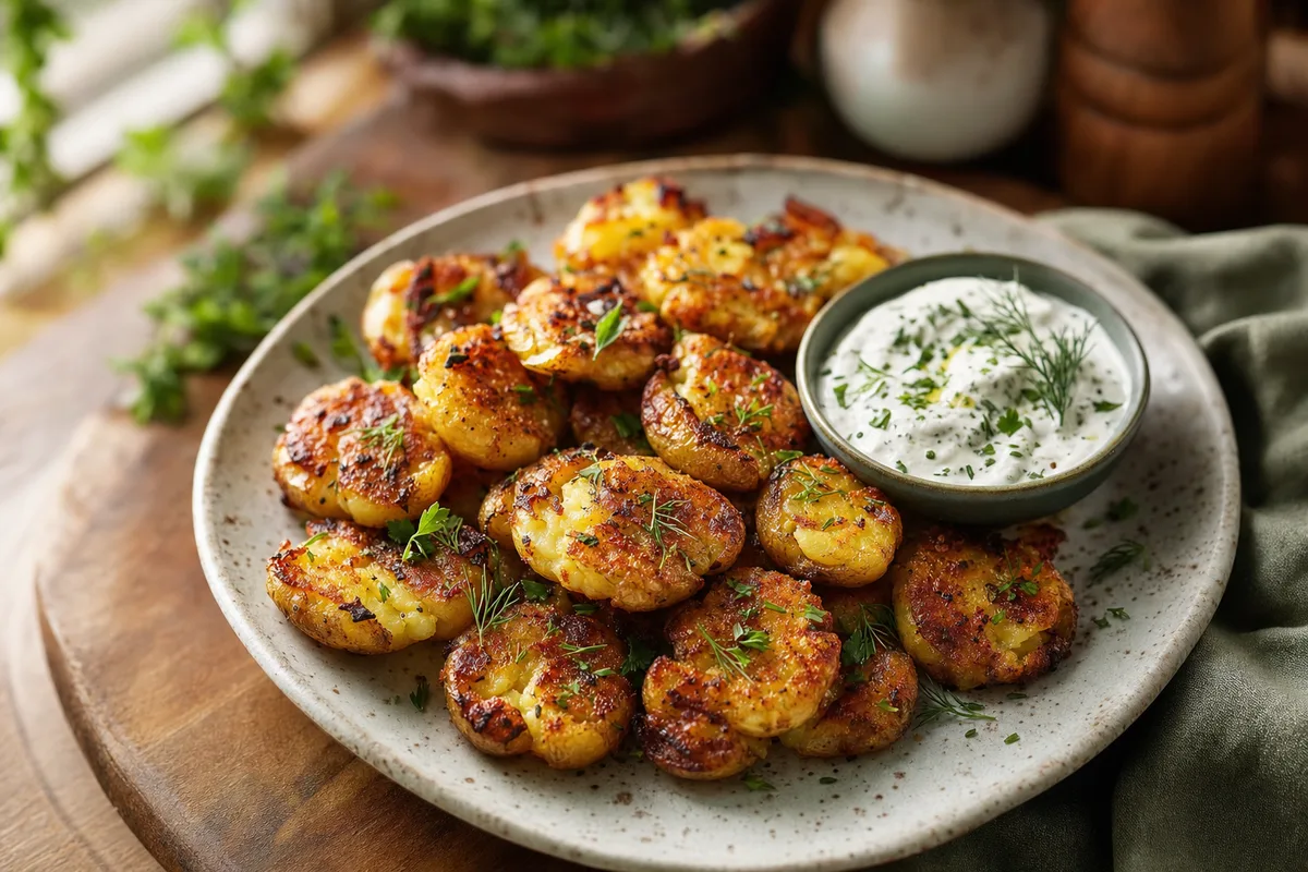 Crispy Smashed Potatoes with Herb Yogurt
