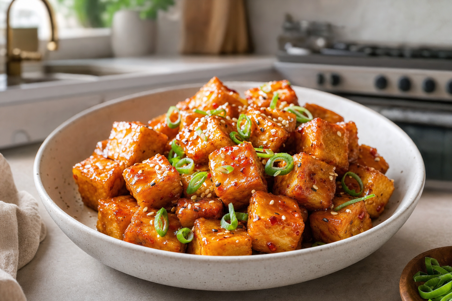 Crispy Tofu with Apricot Chili Glaze