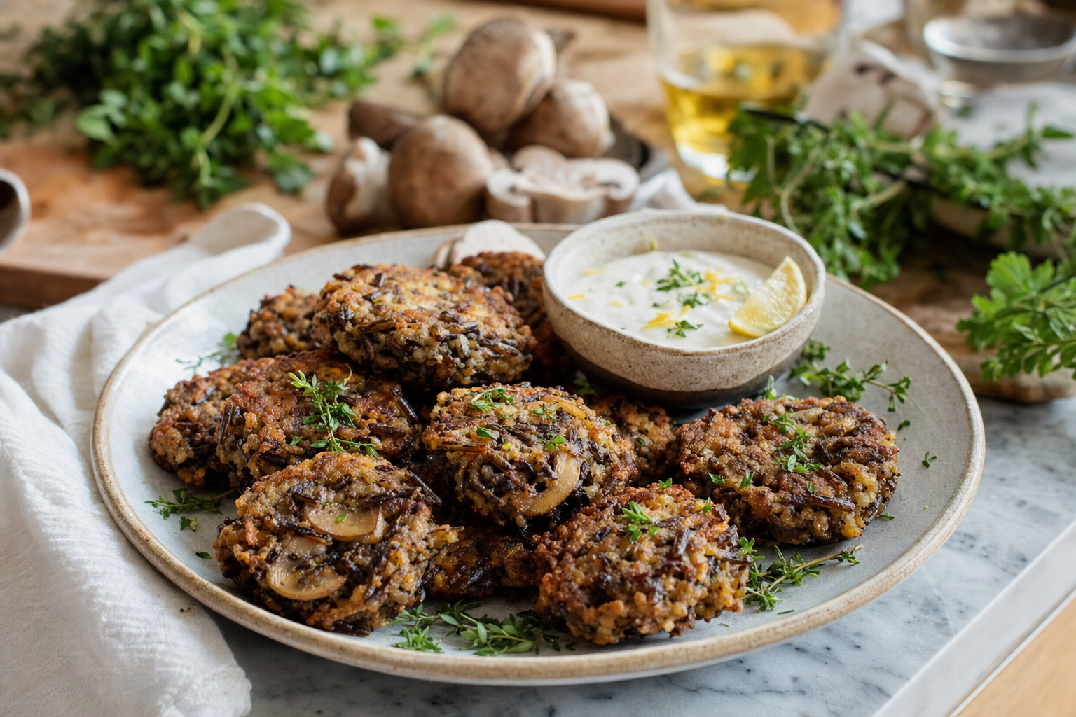 Crispy Wild Rice Mushroom Fritters