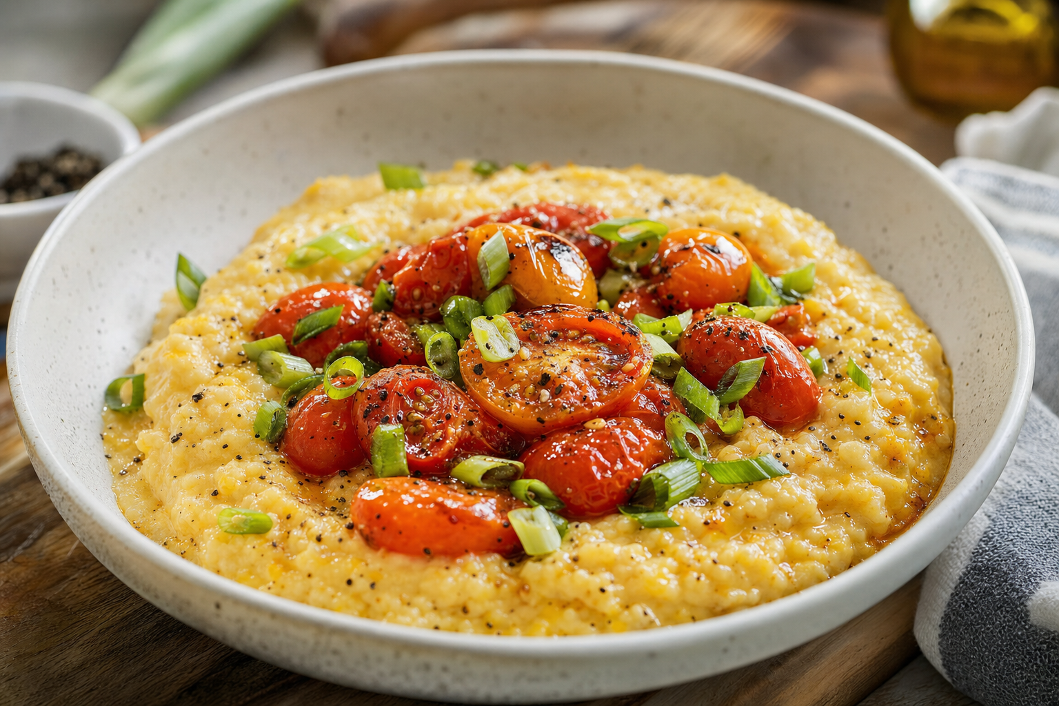 Diner Cheddar Grits with Jammy Tomatoes