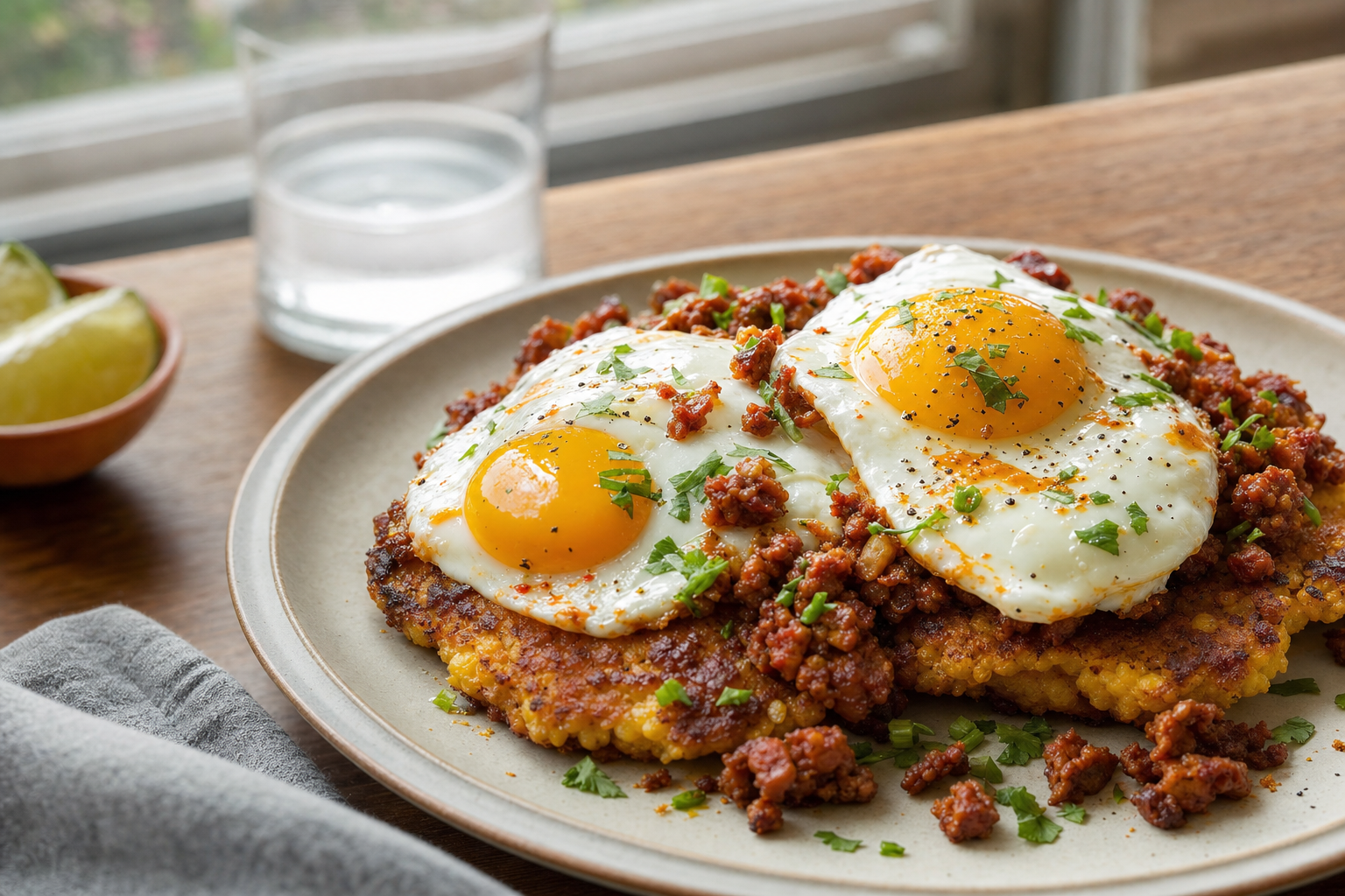 Diner Chorizo Corn Cakes with Sunny Eggs
