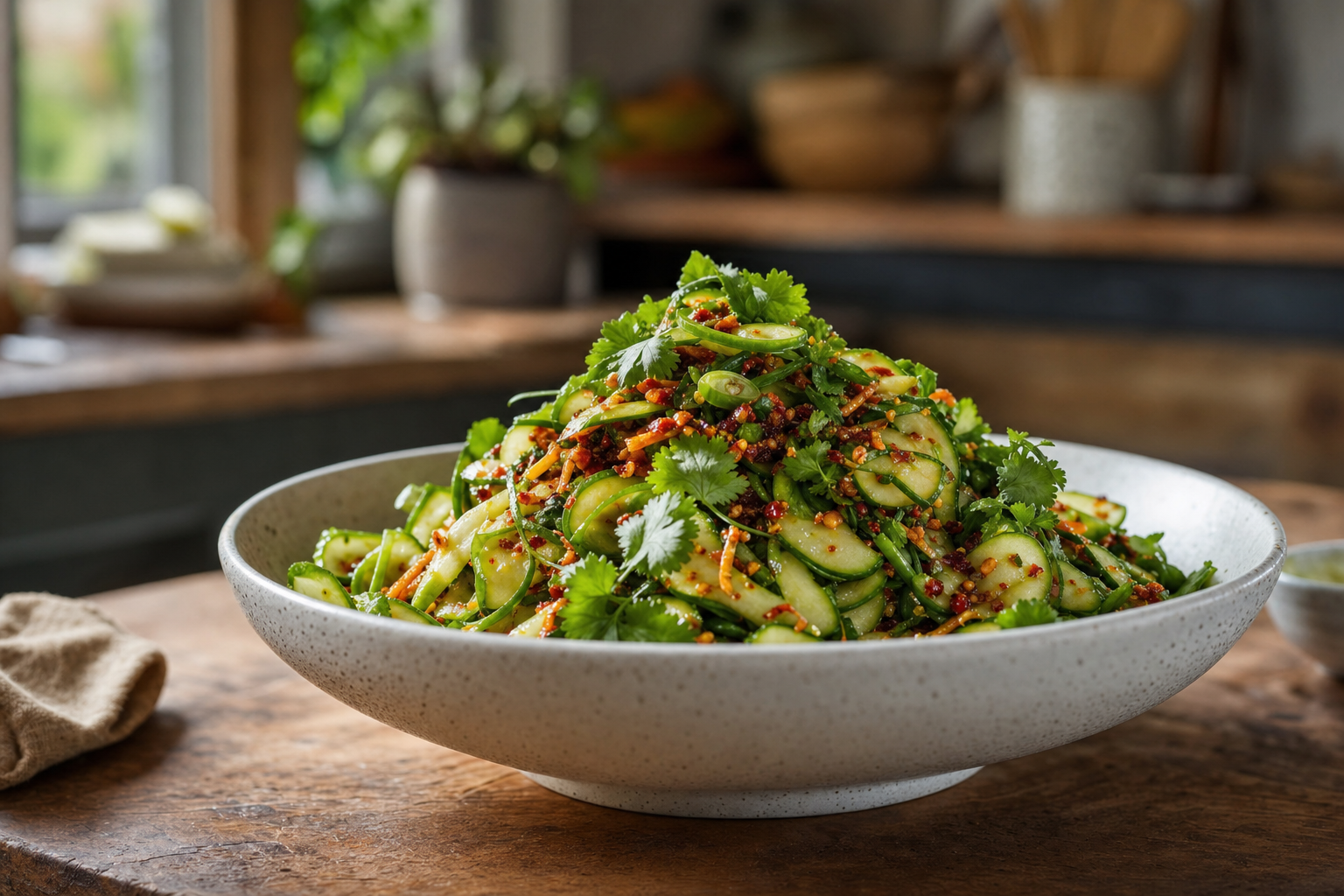 Diner-Style Chili Crunch Cucumber Slaw