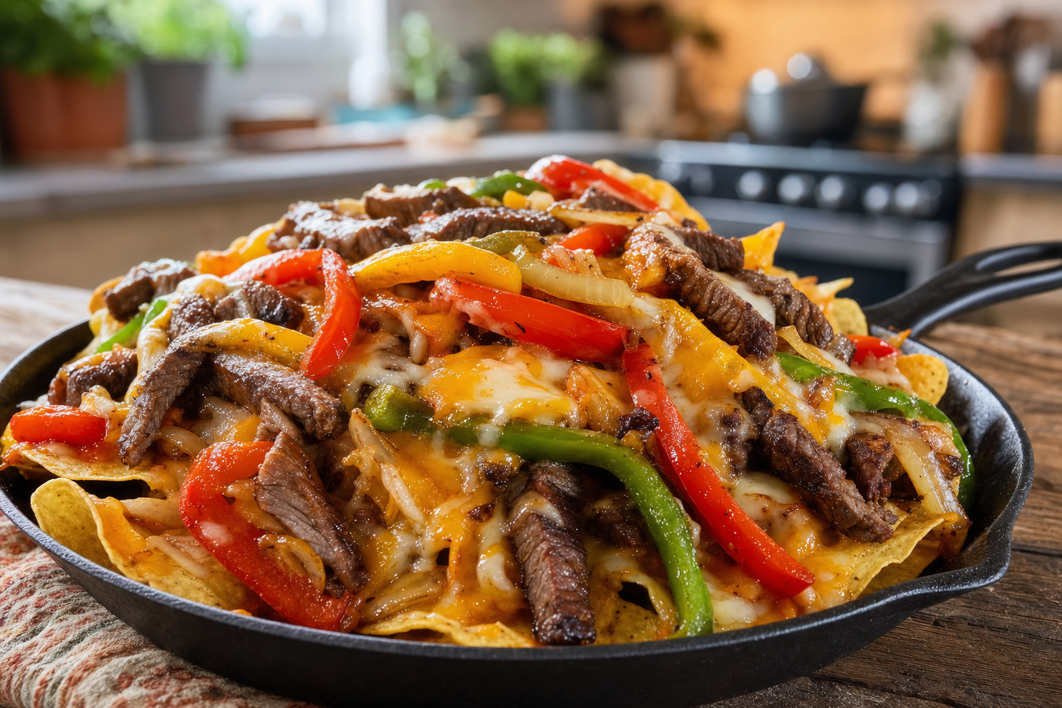 Diner-Style Steak Fajita Skillet Nachos