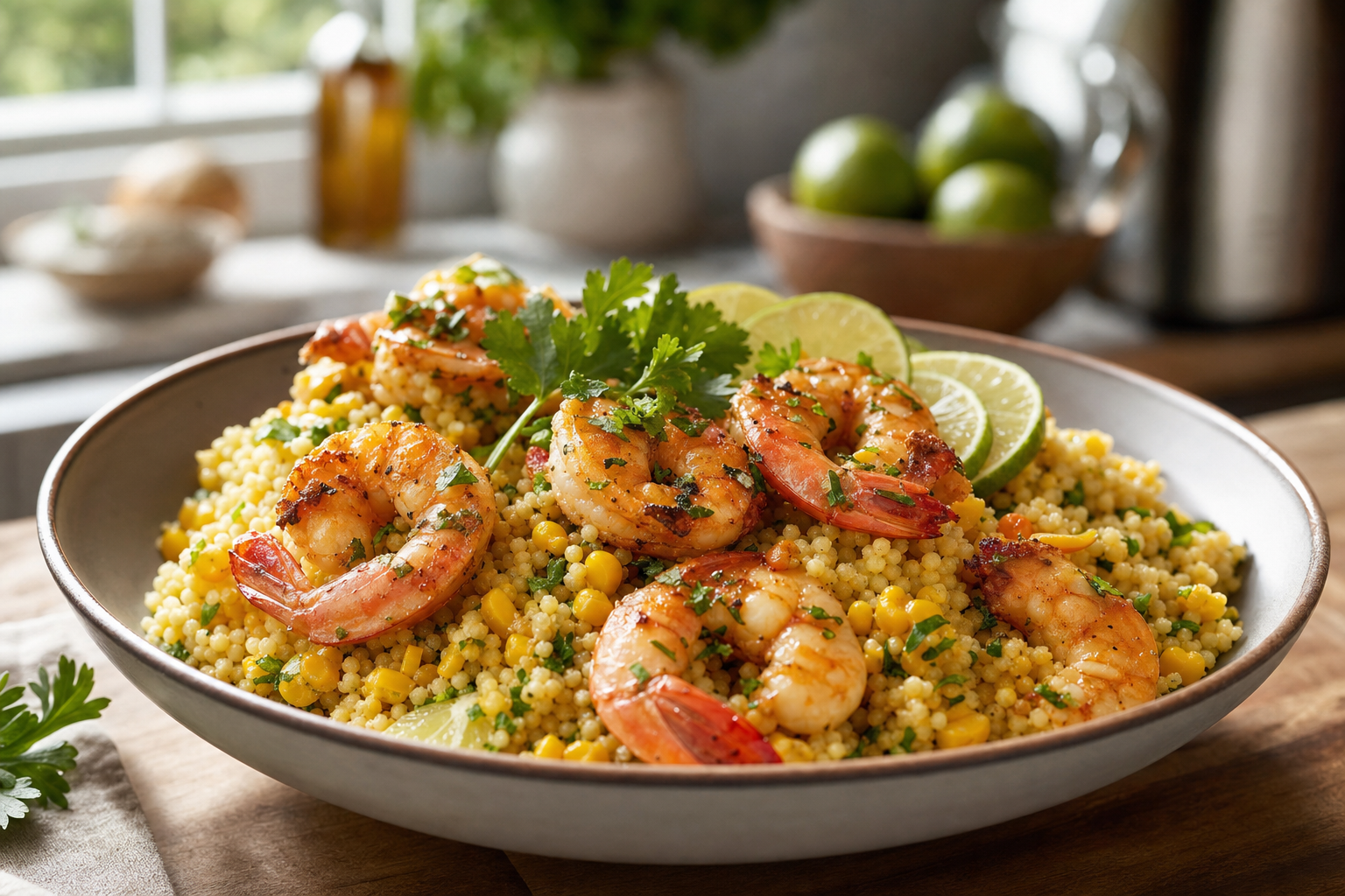 Garlic Lime Shrimp and Corn Couscous