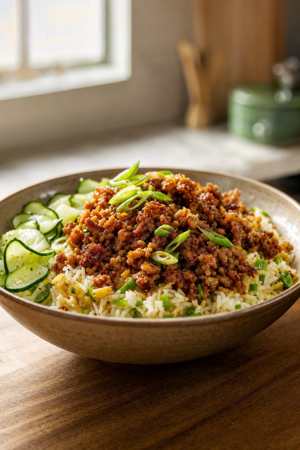 Ginger Scallion Rice with Crispy Pork