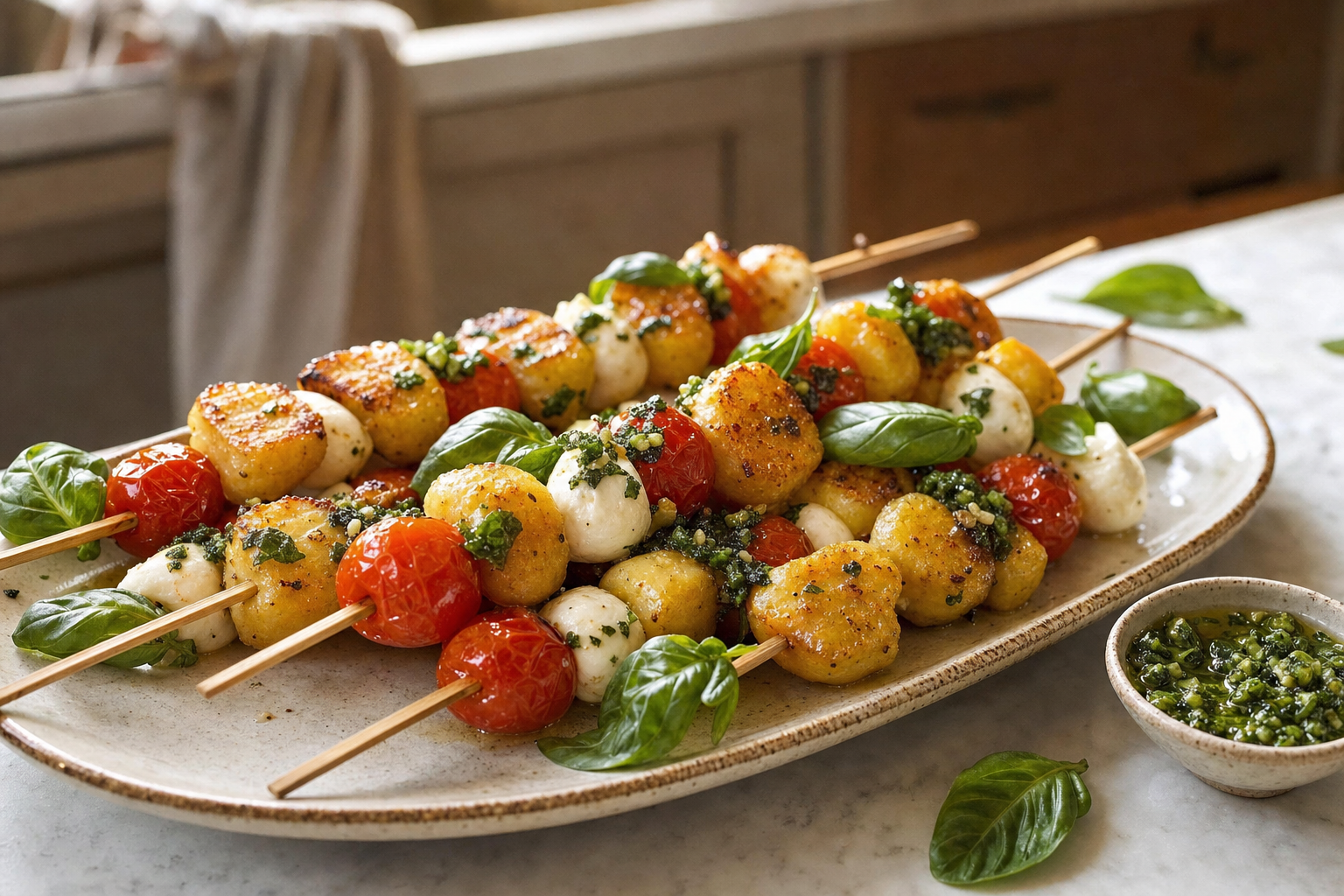 Gnocchi Skewer Bites with Basil Relish