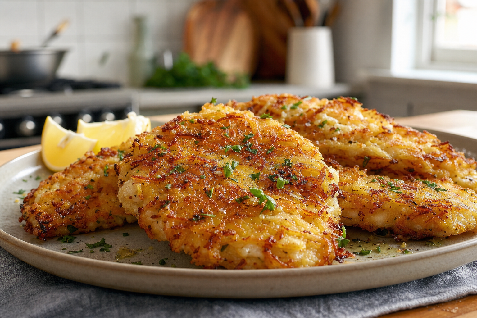 Golden Potato Crust Chicken Cutlets