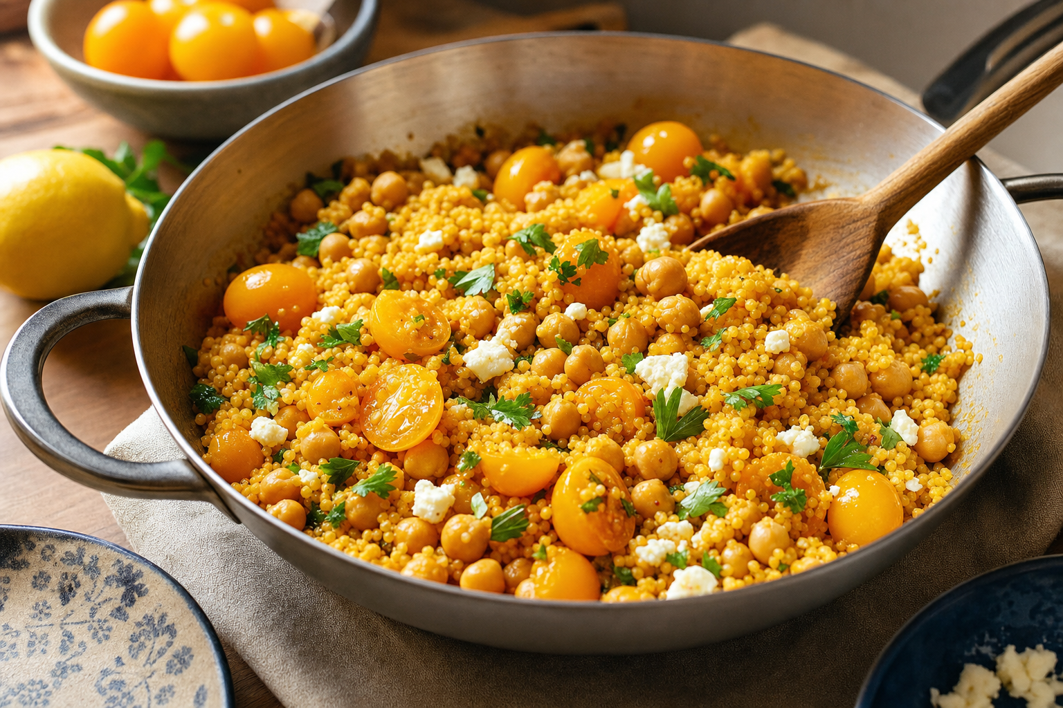 Golden Tomato Chickpea Couscous Skillet
