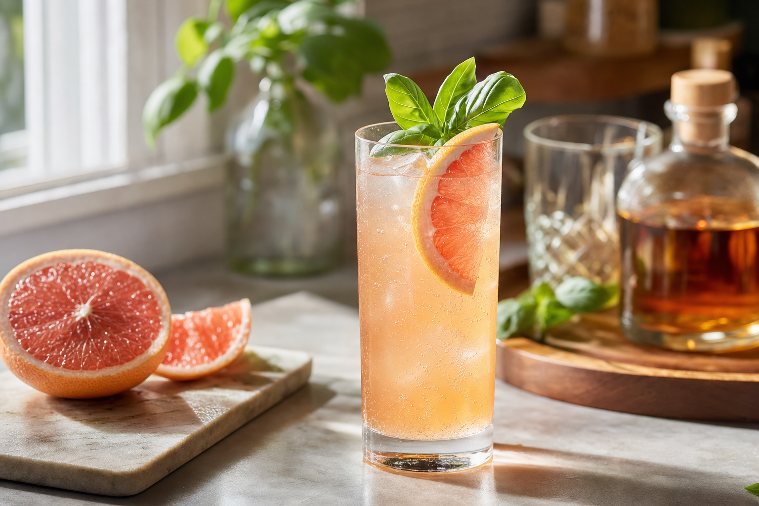Grapefruit Basil Bourbon Fizz