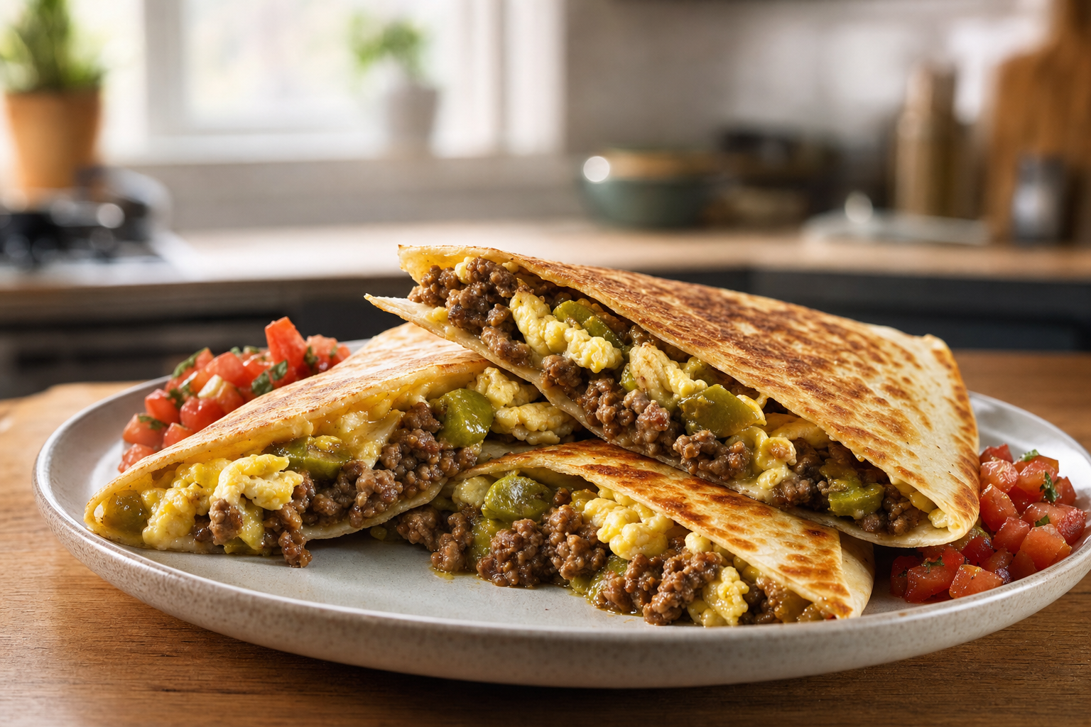 Green Chile Beef Breakfast Quesadillas