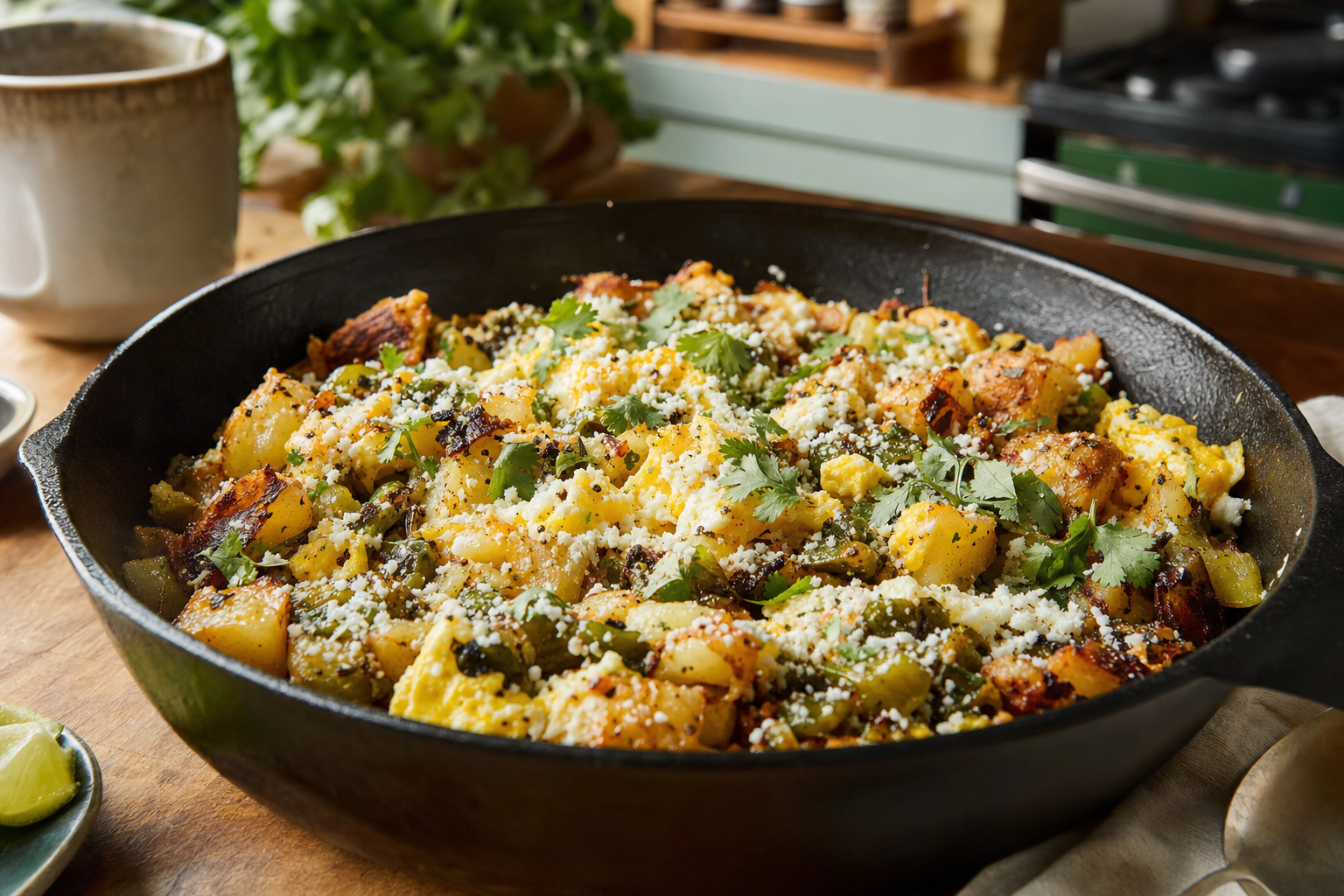 Green Chile Egg and Potato Breakfast Crunch