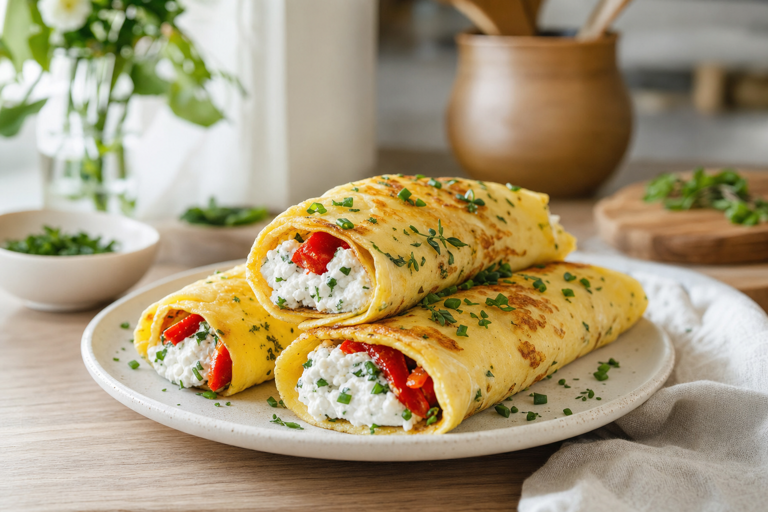 Herbed Cottage Cheese Egg Crepes