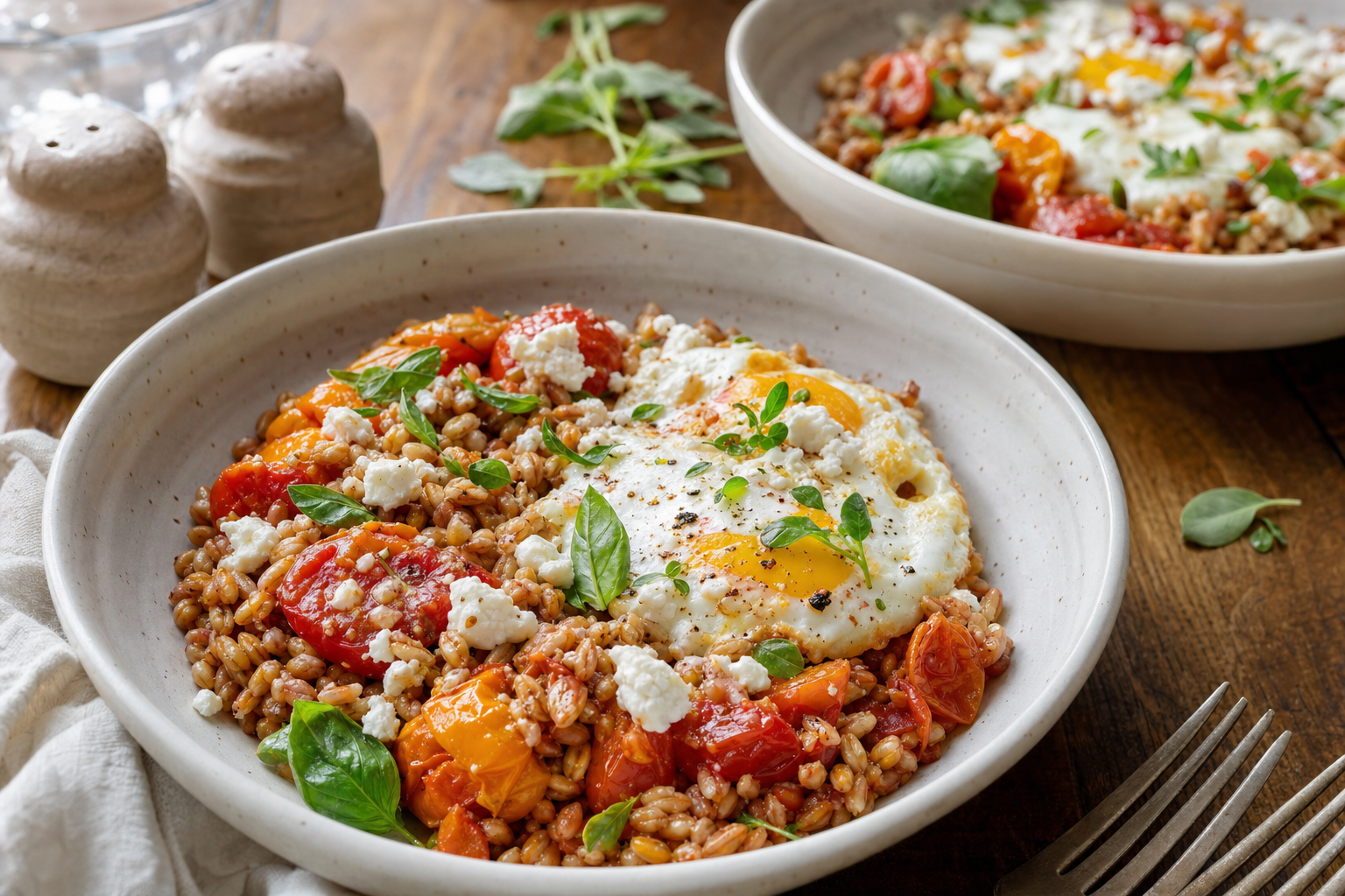 Herbed Tomato Farro Breakfast Bowls