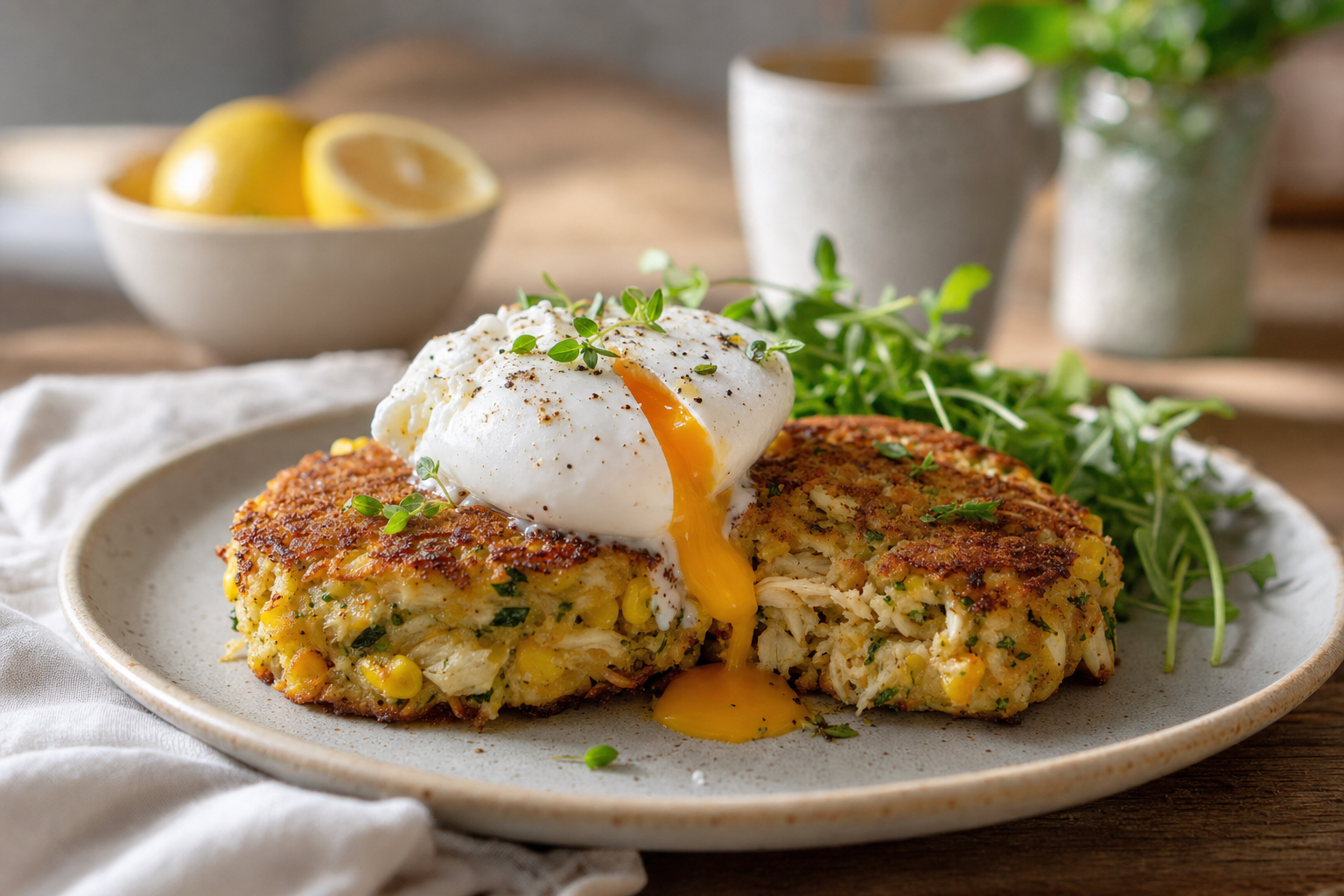 Herby Crab and Corn Breakfast Cakes