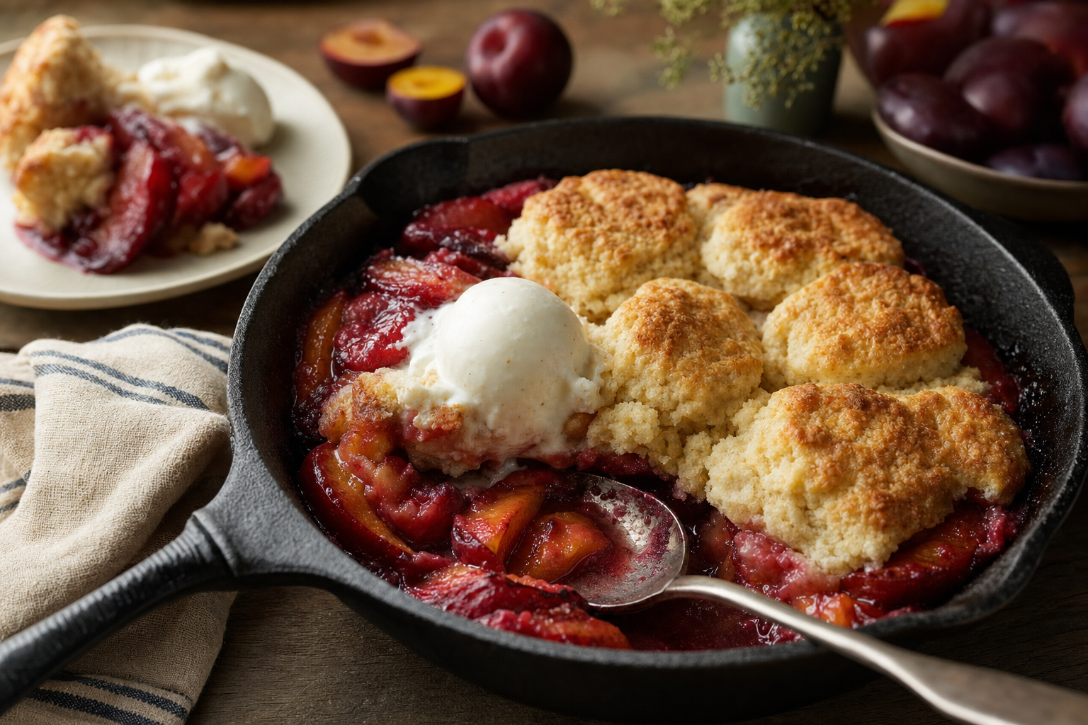 Honey Roasted Plum Skillet Shortcakes