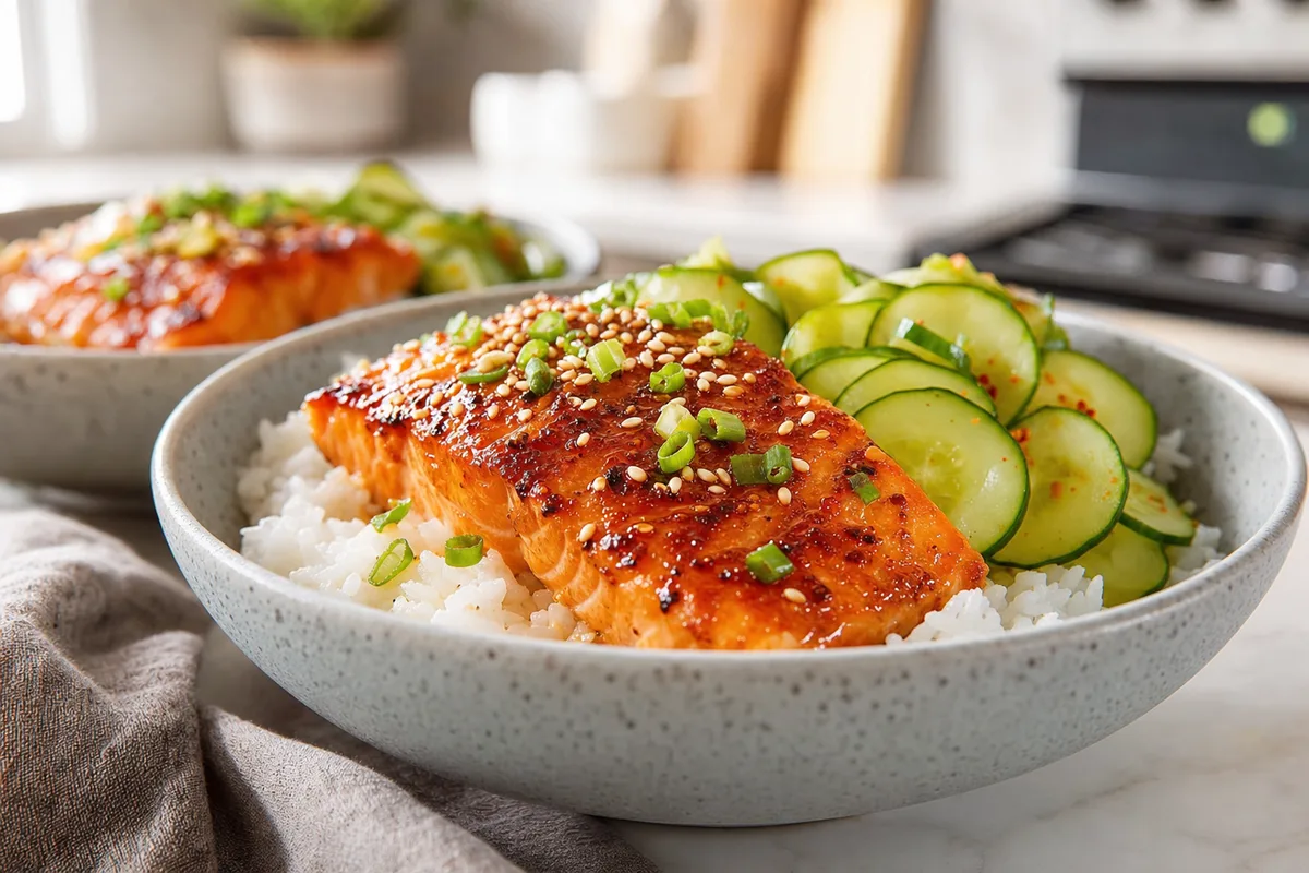 Honey Sriracha Salmon Rice Bowls