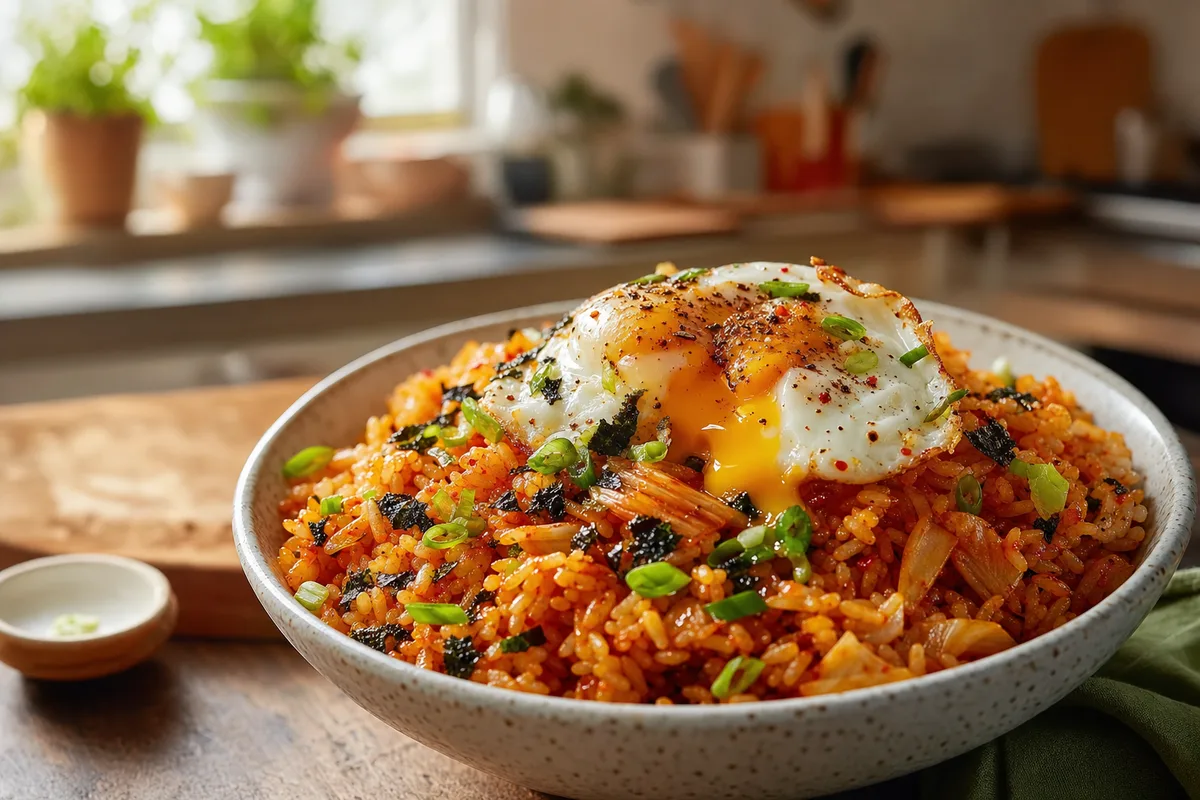 Kimchi Fried Rice with Jammy Eggs