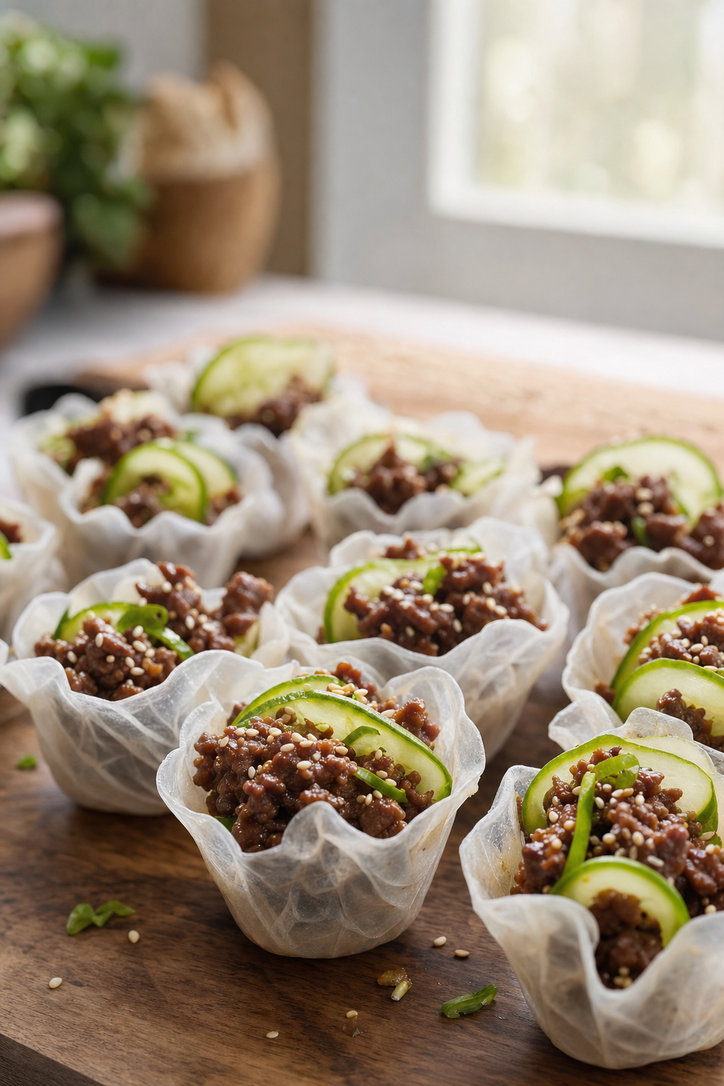 Korean Beef Rice Paper Cups