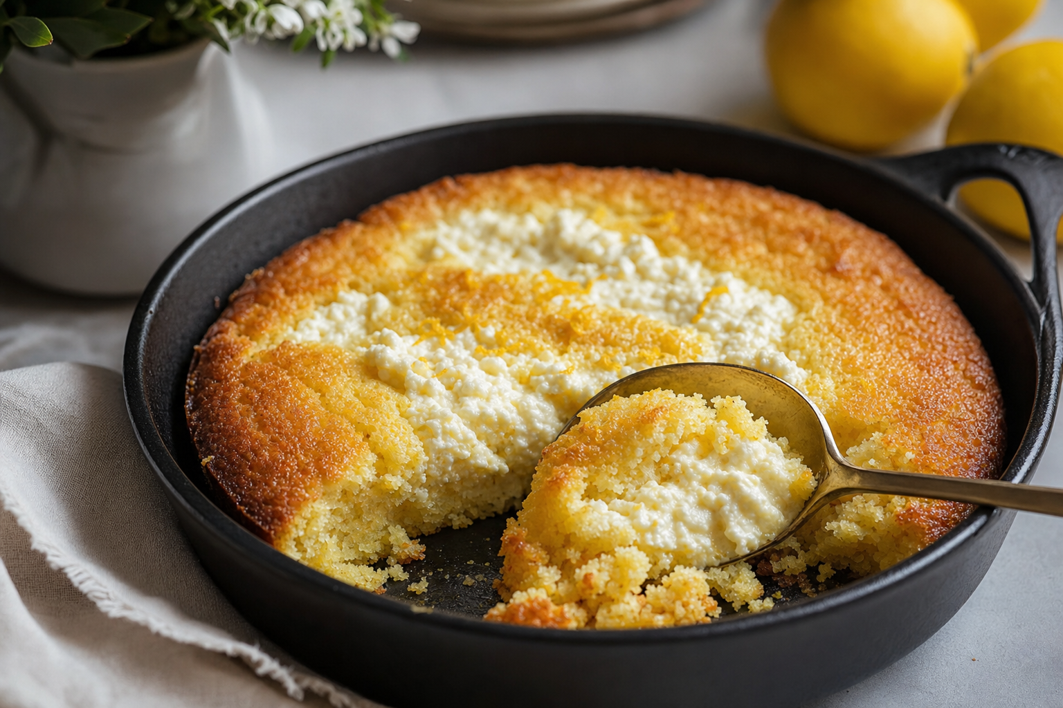 Lemon Cornmeal Ricotta Spoon Cake