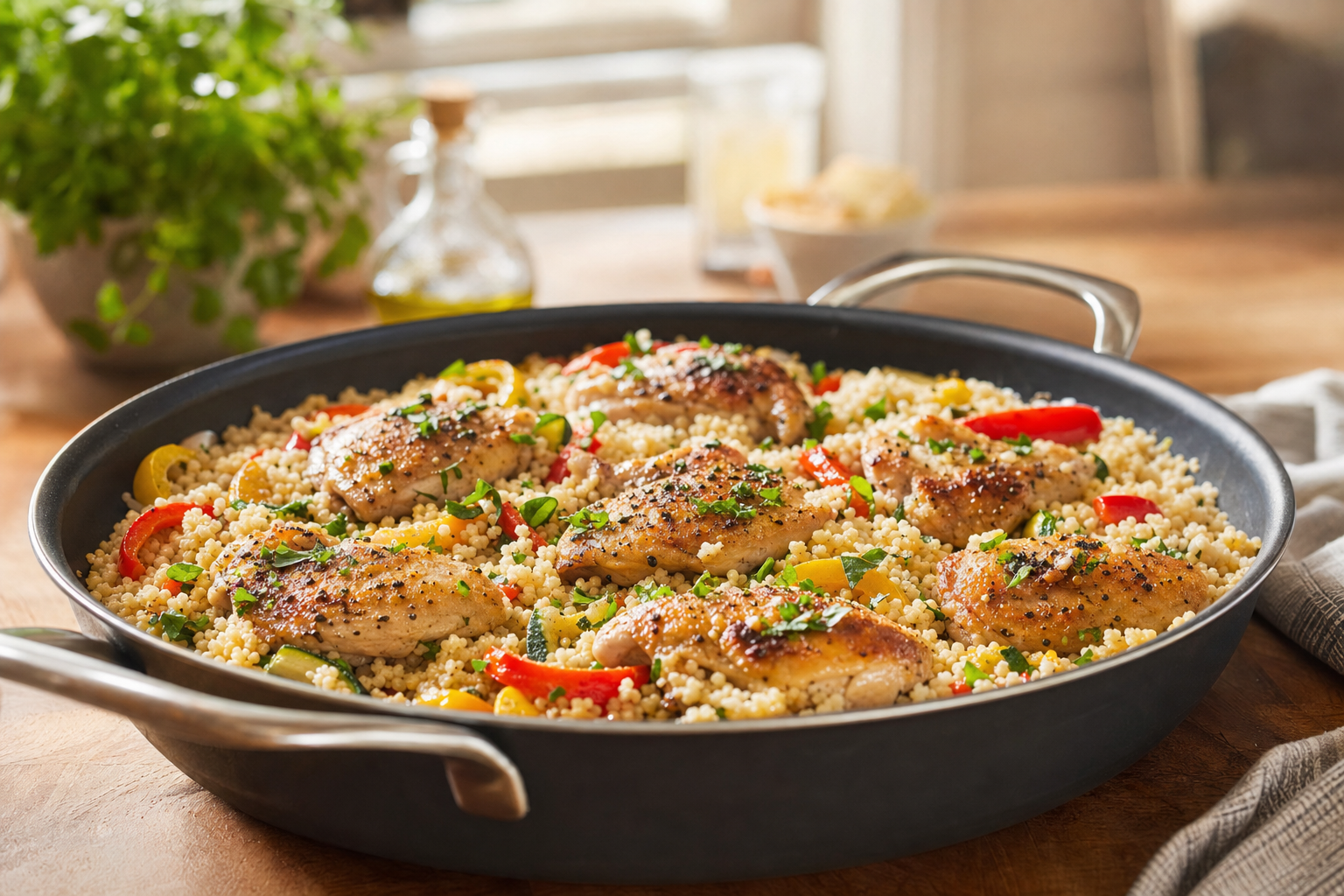 Lemon Garlic Chicken Couscous Skillet