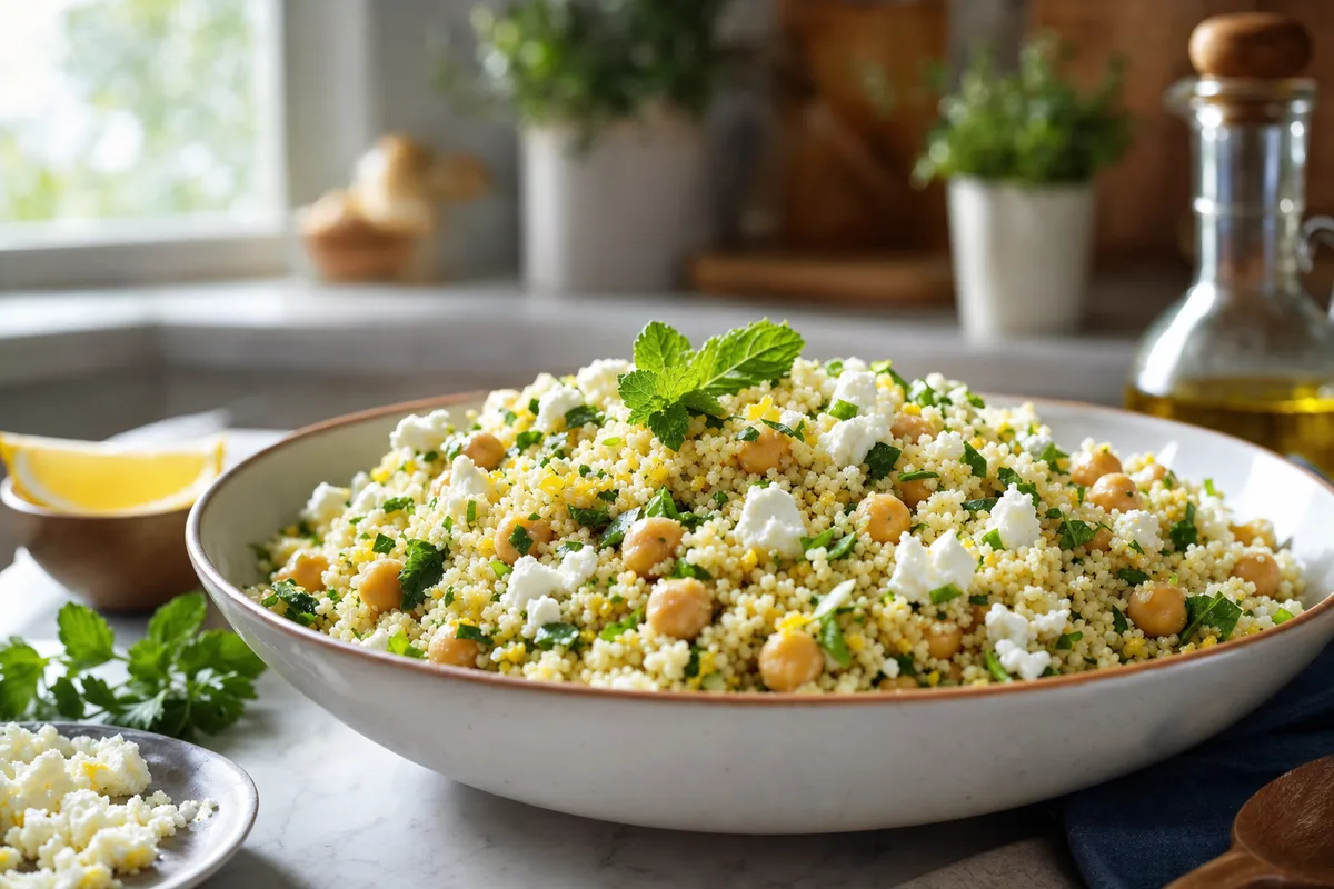 Lemon Herb Couscous with Chickpeas and Feta