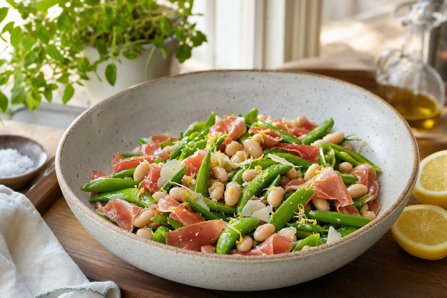 Lemon Prosciutto Snap Pea Salad
