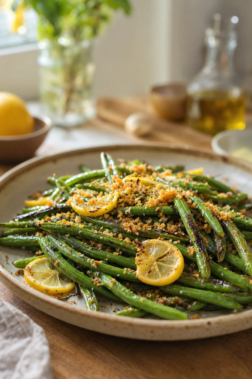 Lemony Charred Green Beans with Crispy Breadcrumbs