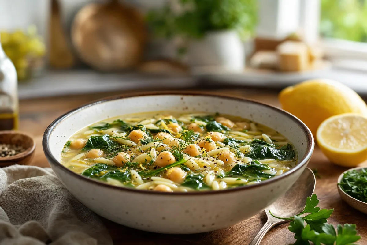 Lemony Orzo Chickpea Soup