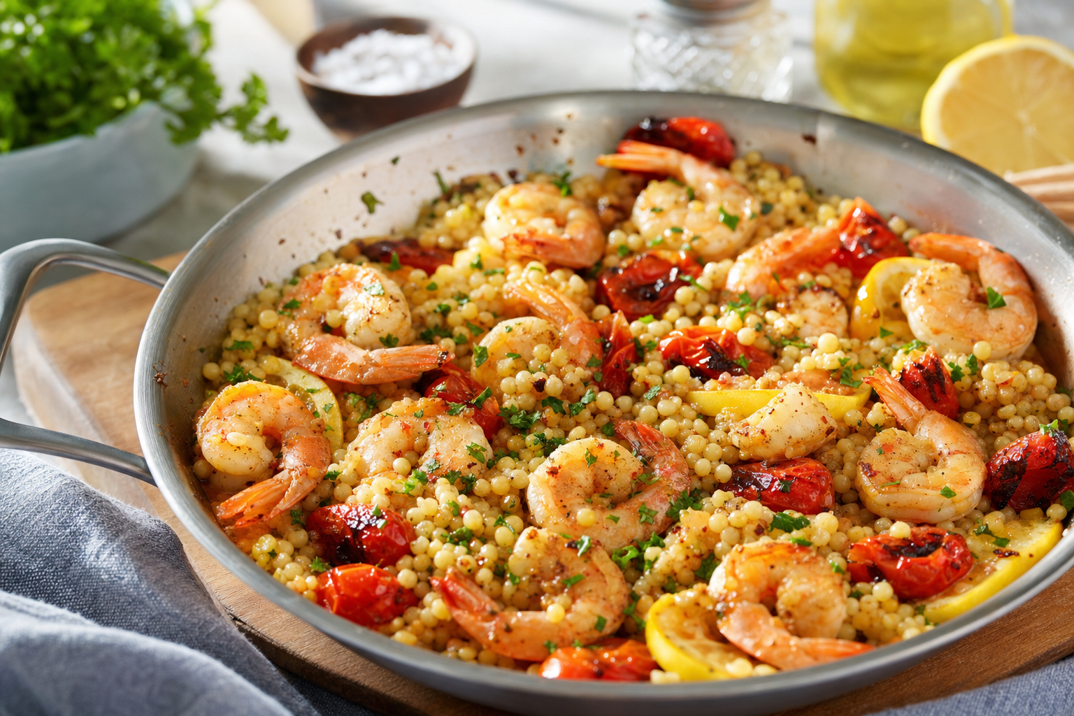 Lemony Shrimp Couscous with Charred Tomatoes