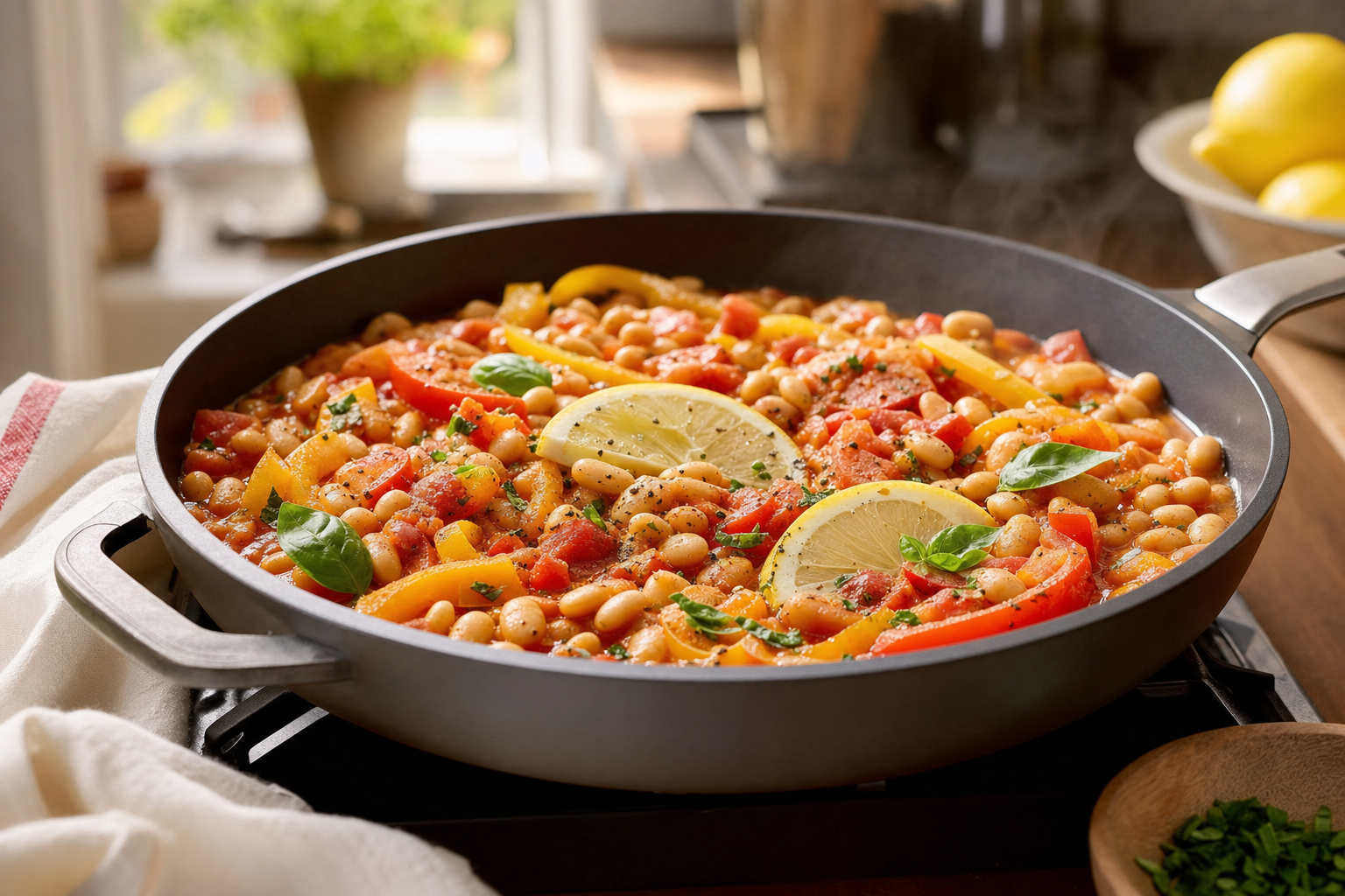 Lemony White Bean Pepper Skillet