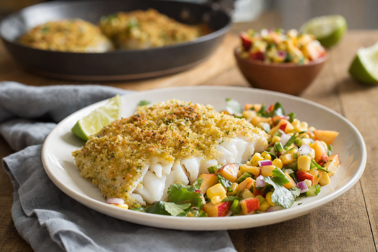 Lime-Crusted Haddock with Peach Relish