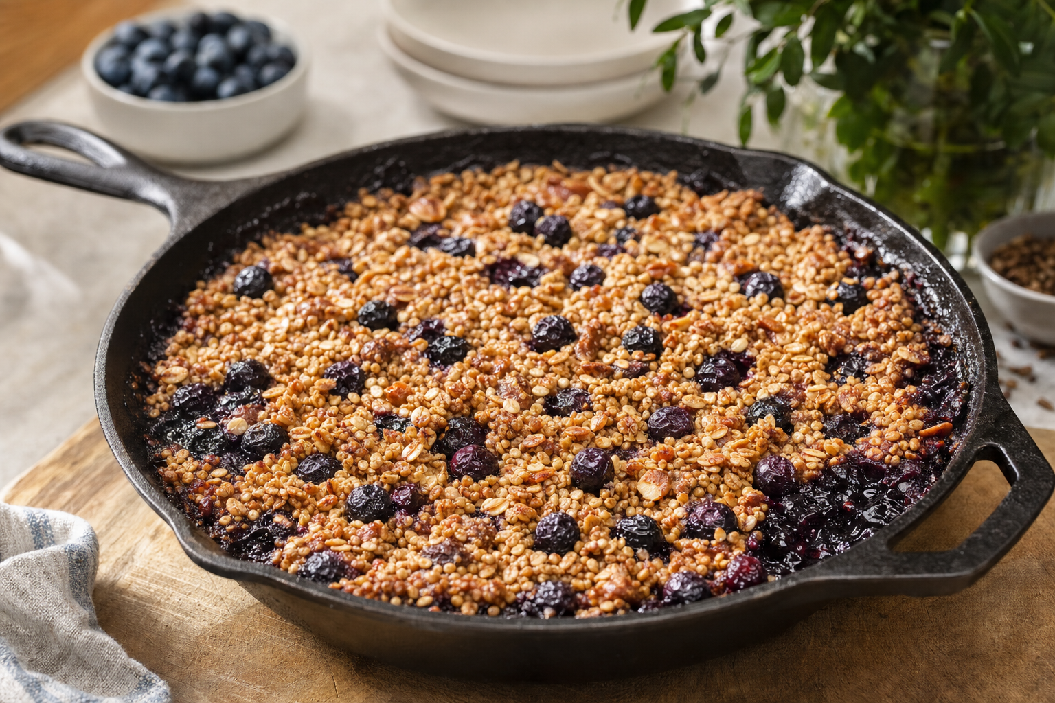 Maple Blueberry Buckwheat Skillet Crisp