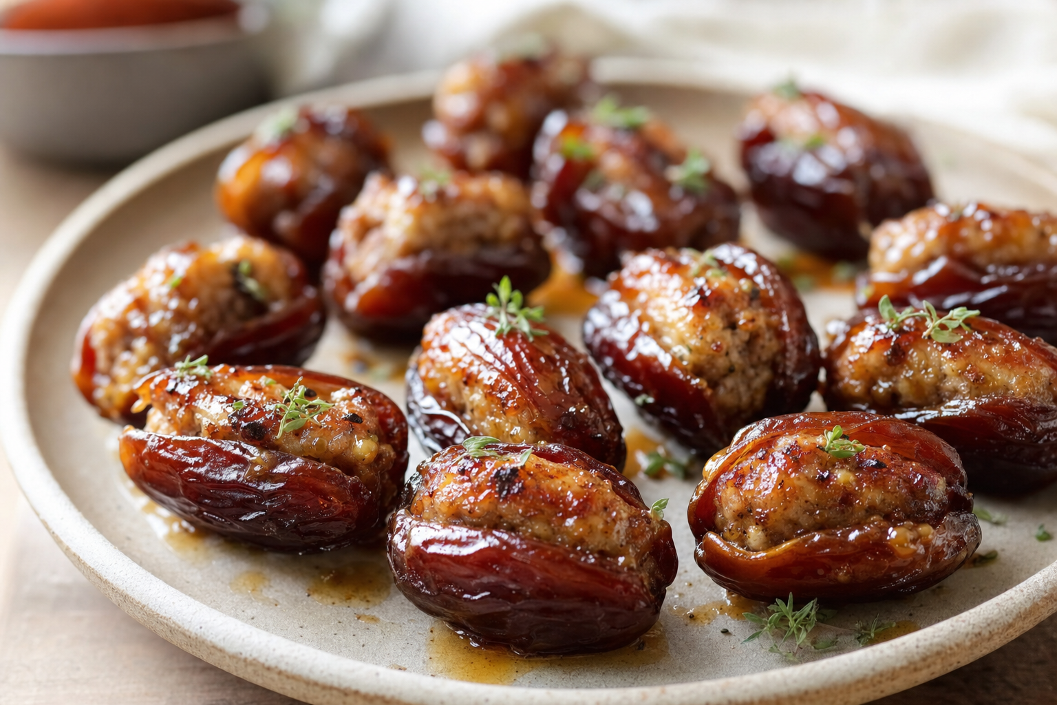 Maple Mustard Sausage Stuffed Dates
