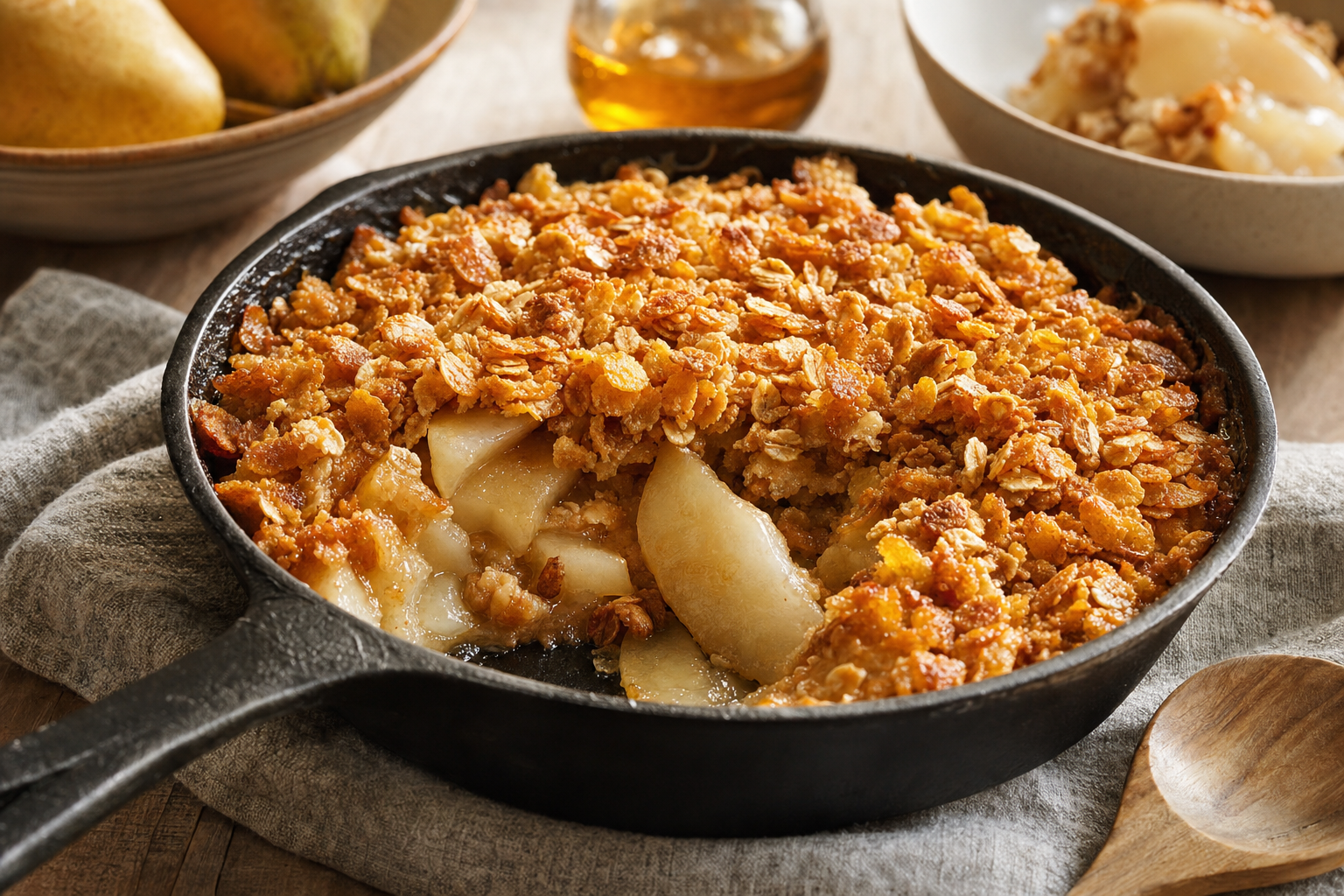 Maple Pear Cornflake Skillet Crisp