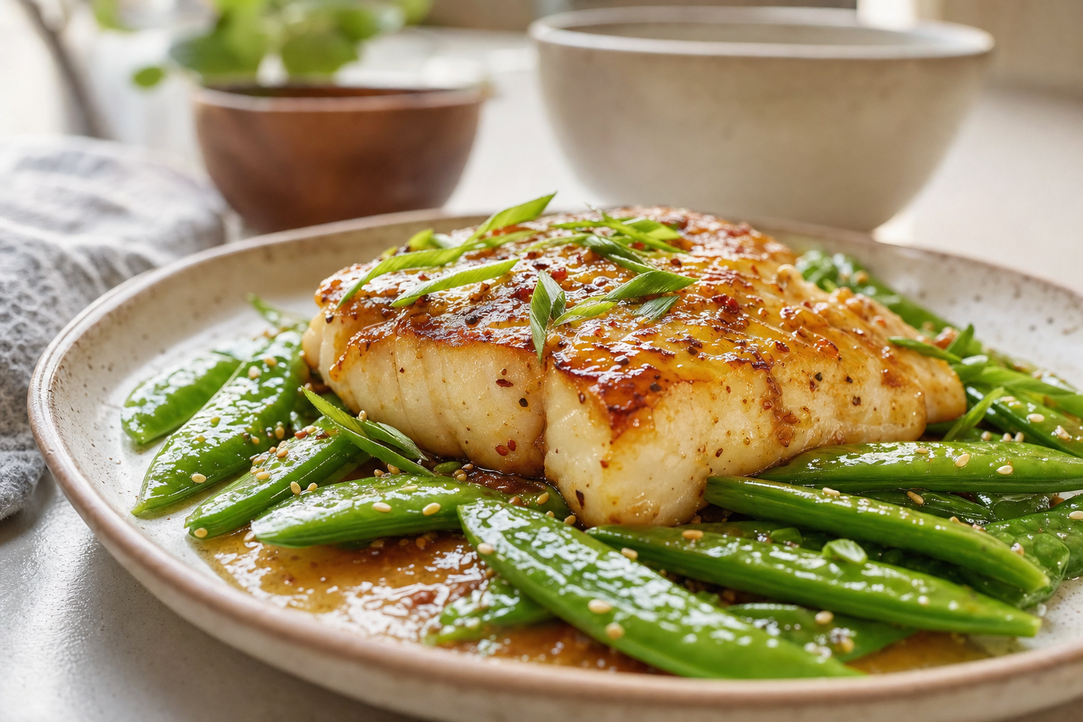 Miso Butter Cod with Sugar Snap Peas