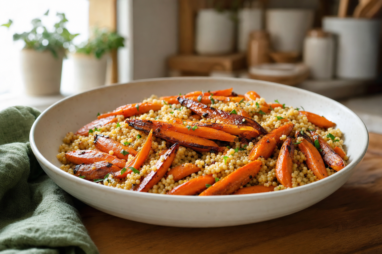 Miso Butter Couscous with Roasted Carrots