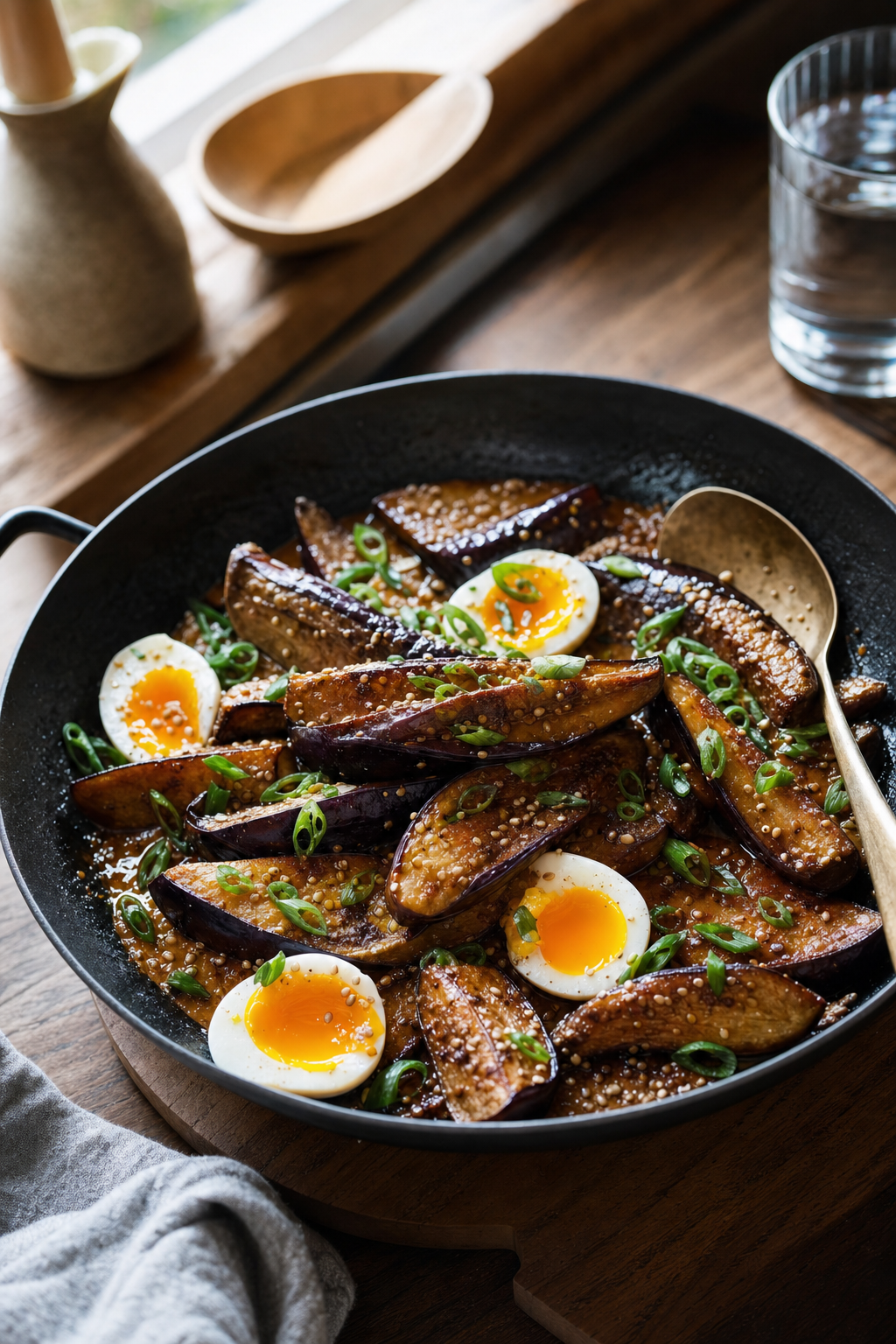 Miso Butter Eggplant with Jammy Eggs