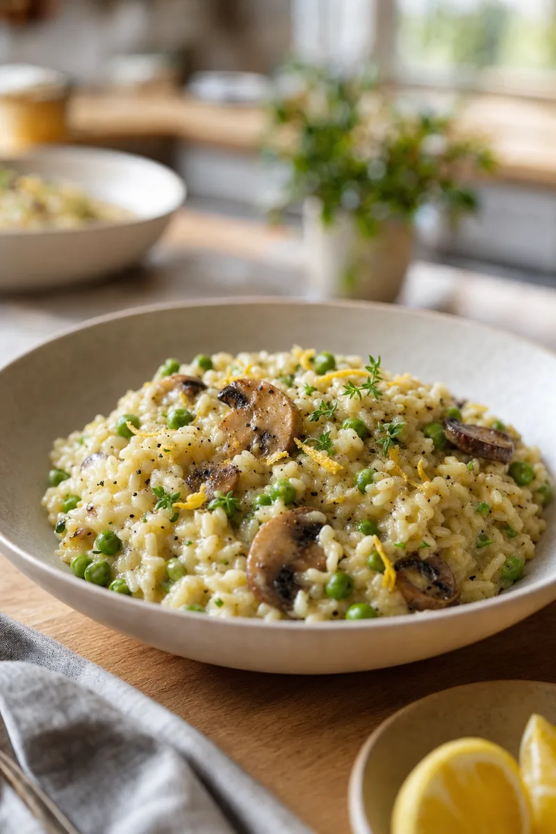 Mushroom Pea Lemon Risotto