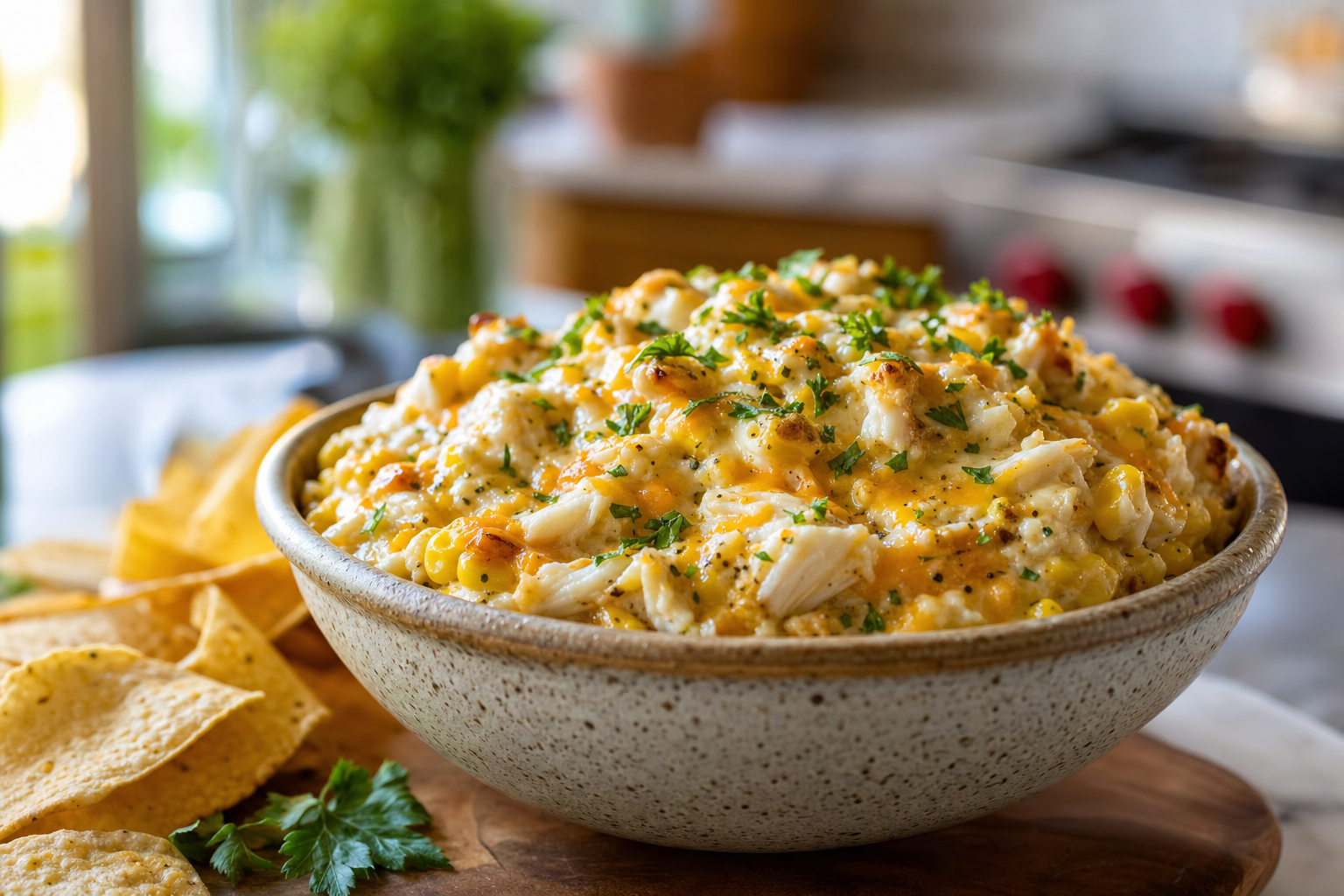 Neon Sign Corn and Crab Dip