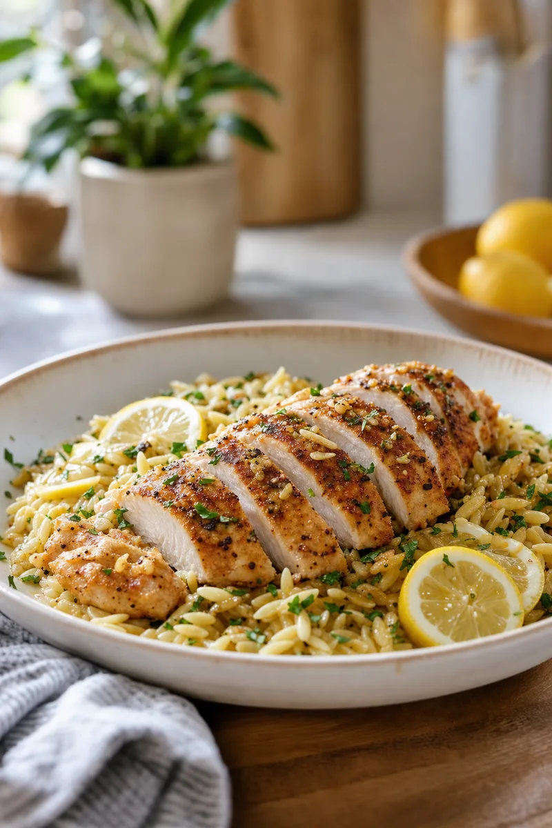 One-Pan Lemon Garlic Chicken and Orzo