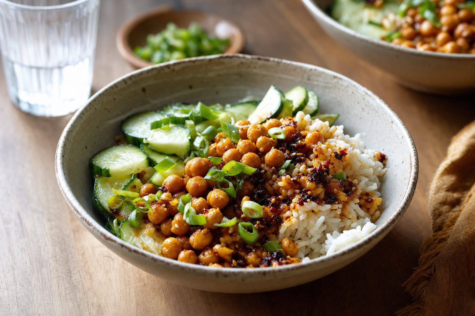 Pantry Chili Crisp Rice Bowls with Crispy Chickpeas