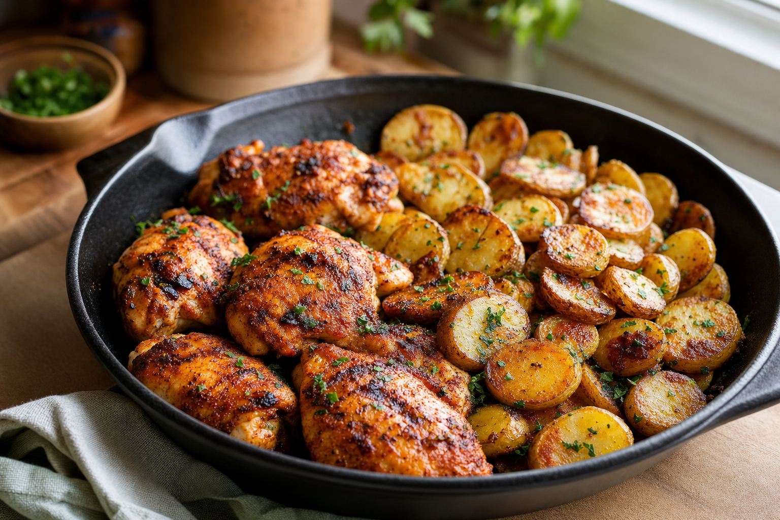 Paprika Chicken with Crispy Potato Coins