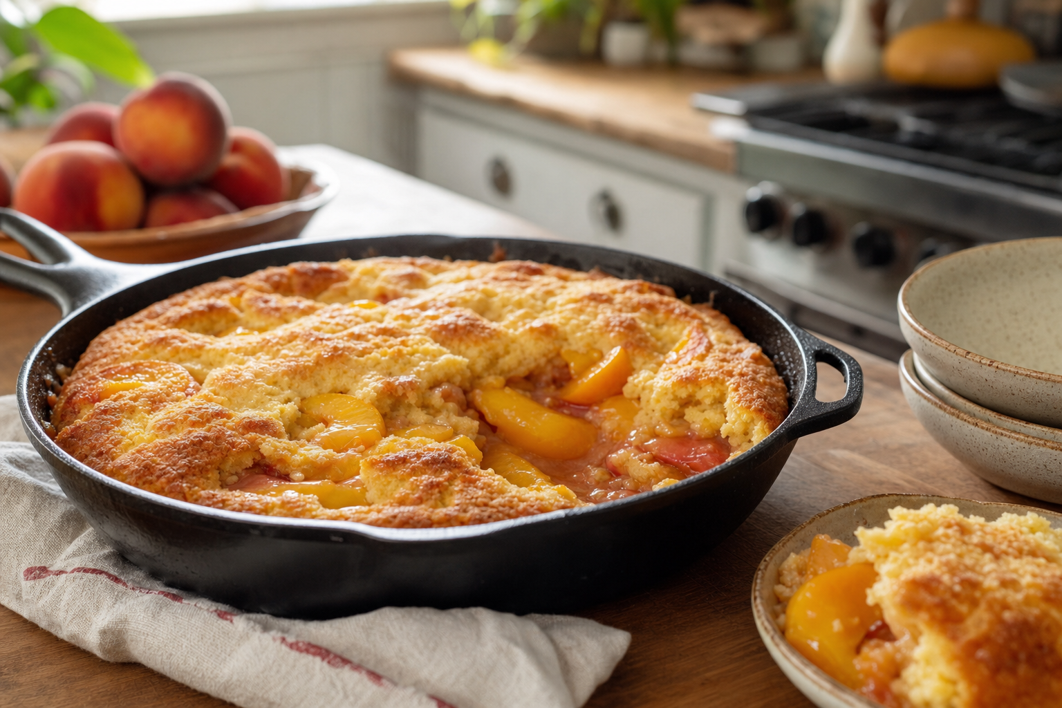Peach Cornmeal Skillet Shortcake