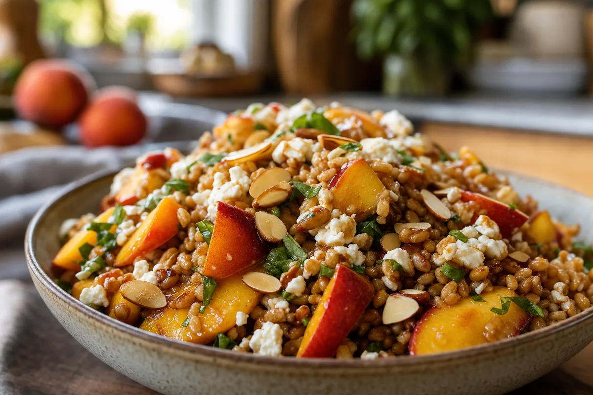 Peach Feta Farro Salad