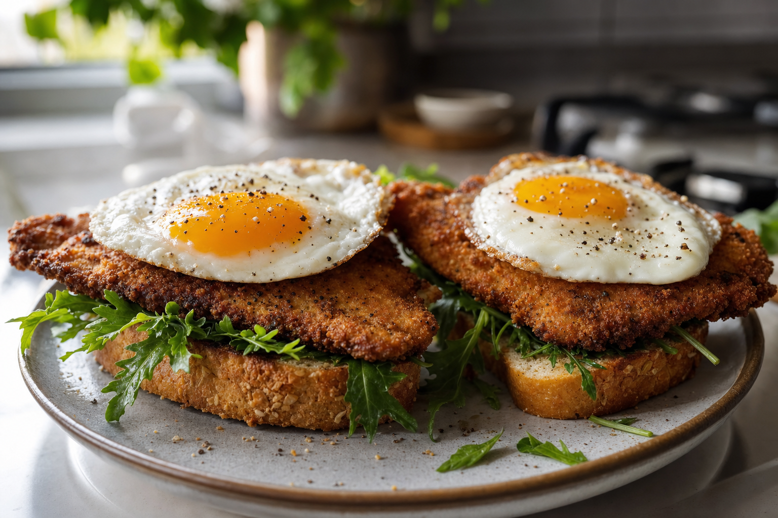 Peppery Pork Schnitzel Breakfast Toasts