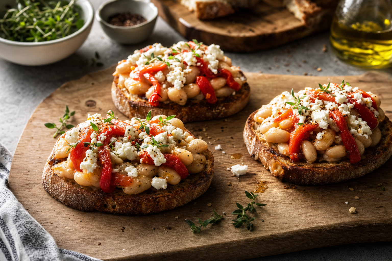 Peppery White Bean Feta Toasts