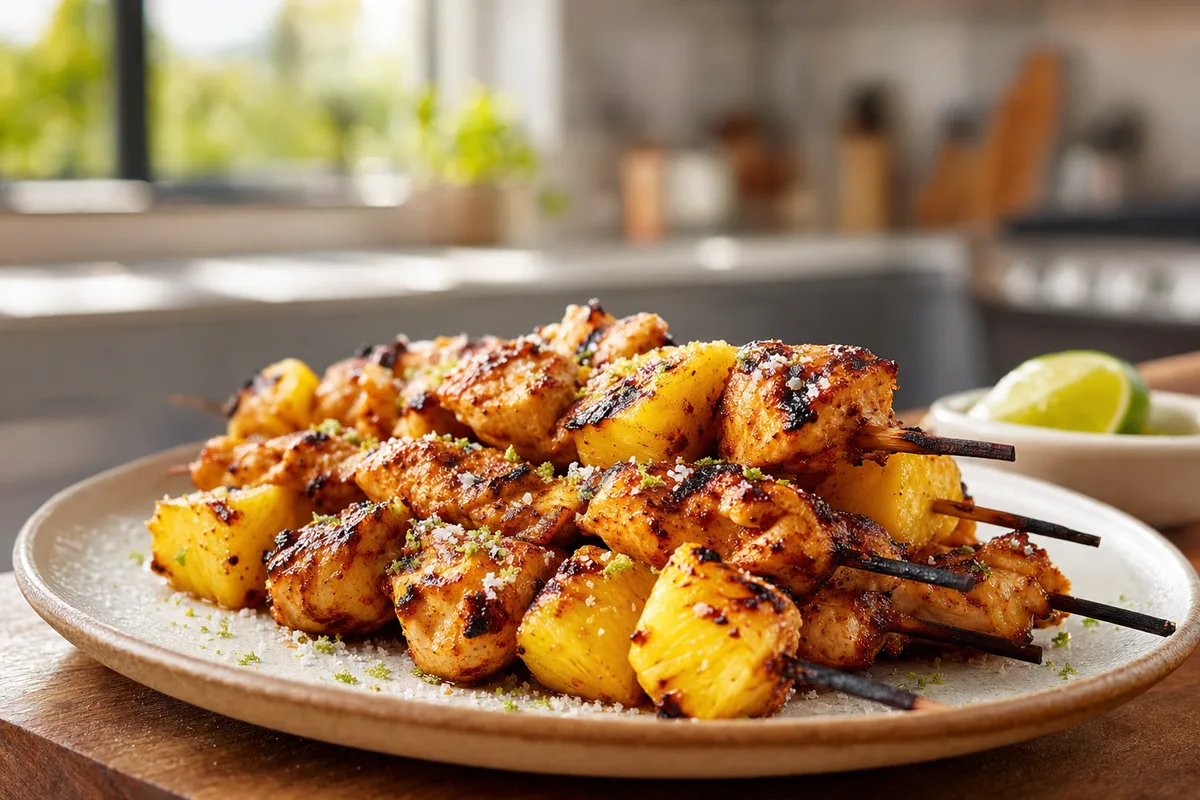 Pineapple Chili Chicken Skewers with Lime Salt